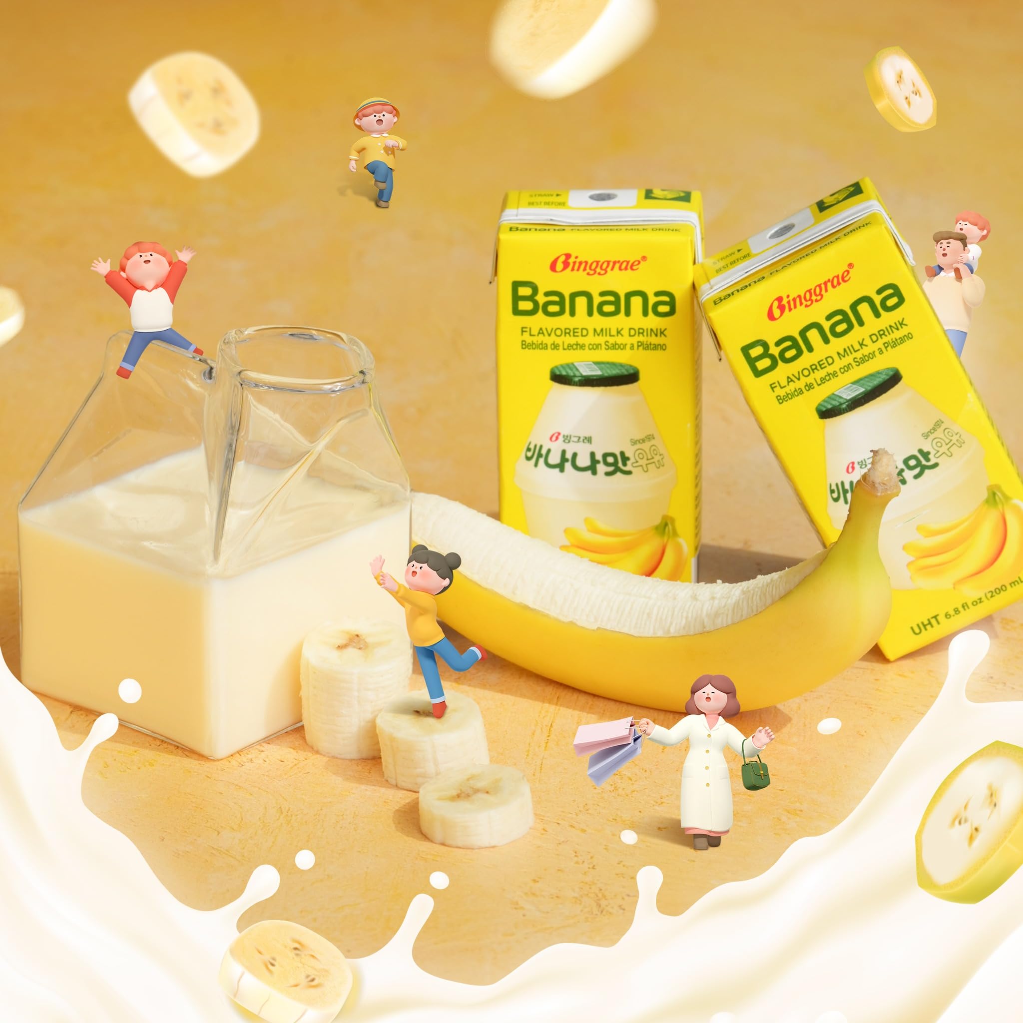 Binggrae Banana Flavored Milk Drink – Sweet and Creamy Korean Beverage – Shelf-Stable 6.8 fl oz Cartons – Pack of 6