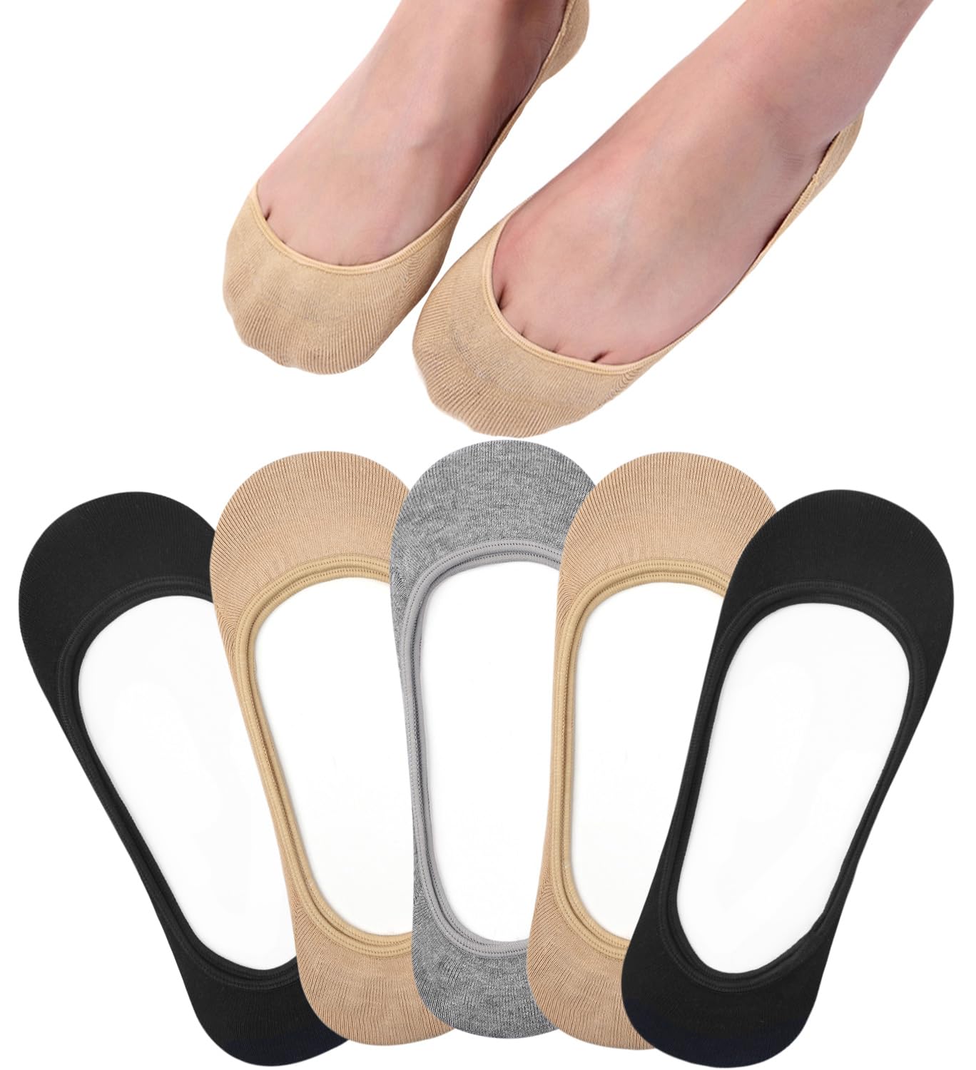 Toes Home No Show Socks Womens, Ultra Low Cut Liners Non Slip Footies for Flats Hidden Invisible Boat Summer 5 Pairs