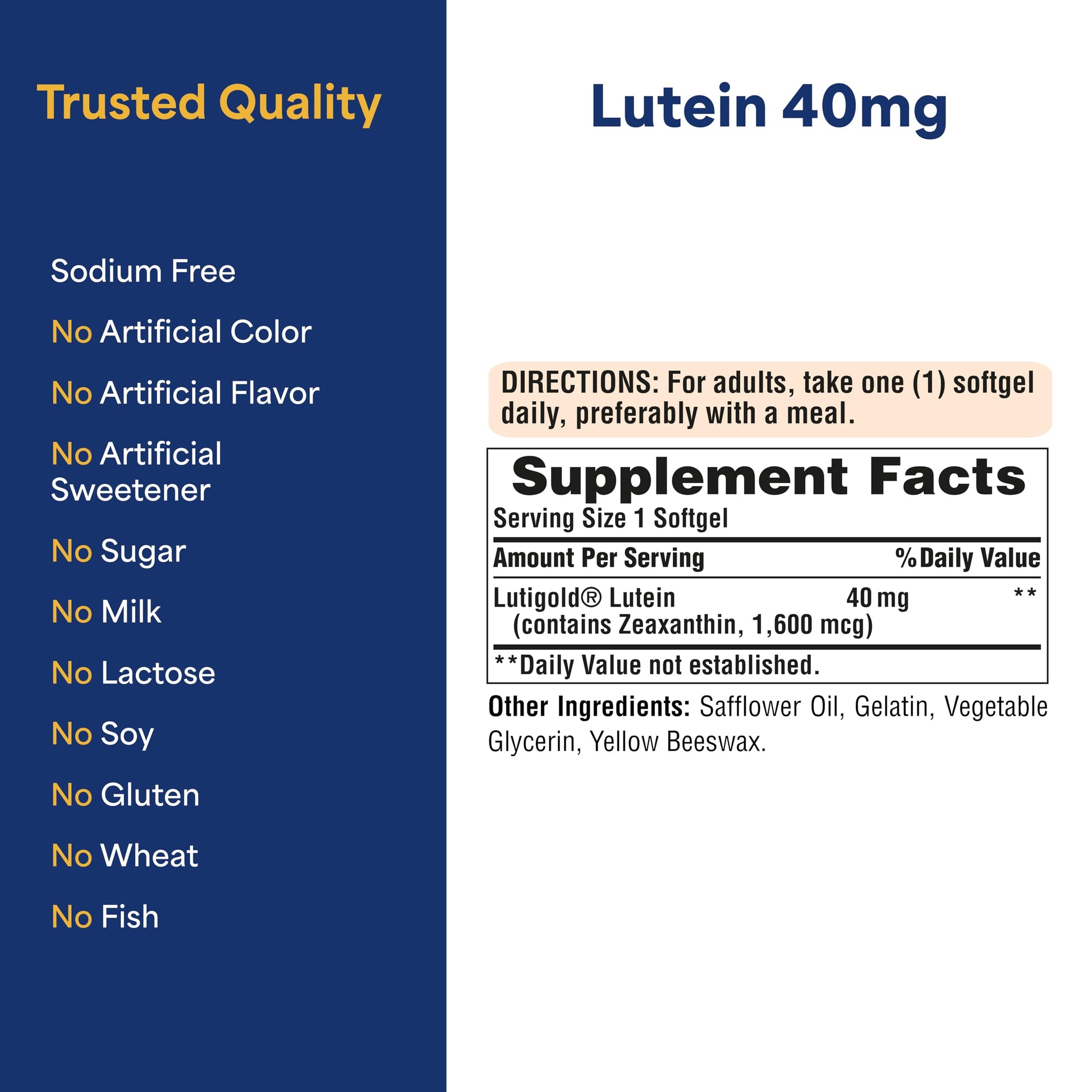 Puritan's Pride Premium Lutigold™ Lutein Carotenoid 40mg with Zeaxanthin for Men and Women, Dietary Supplement for Eye Health Support, 8 Month Supply, 120 Easy-to-Swallow Softgels