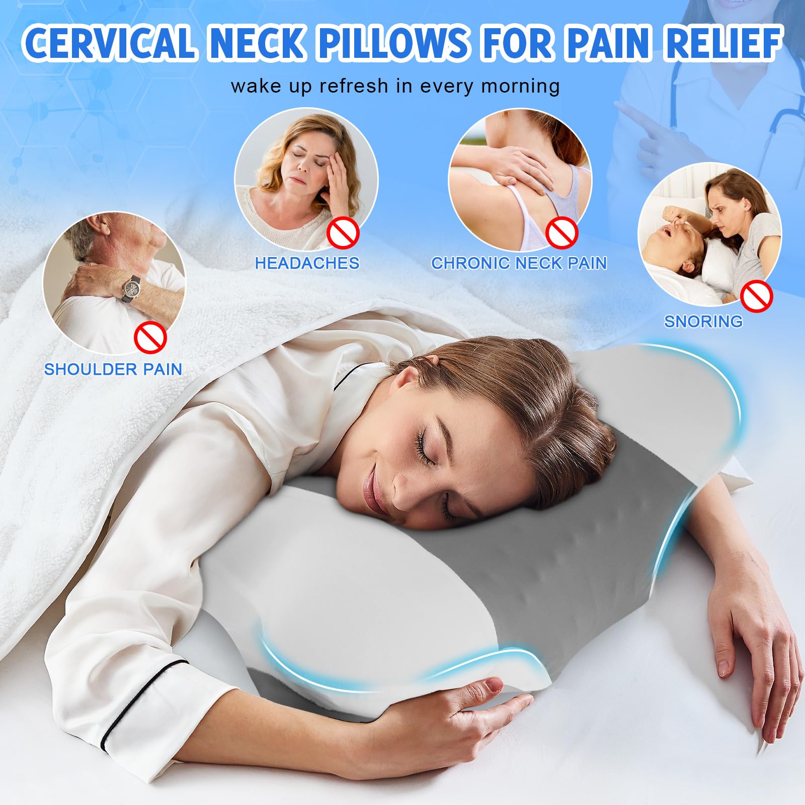 Puzzlandia Cervical Neck Pillows with Memory Foam - Ergonomic Neck Support Pillows for Pain Relief Contour Memory Foam - Adjustable Orthopedic Bed Pillows with Breathable Pillowcase for Sleeping