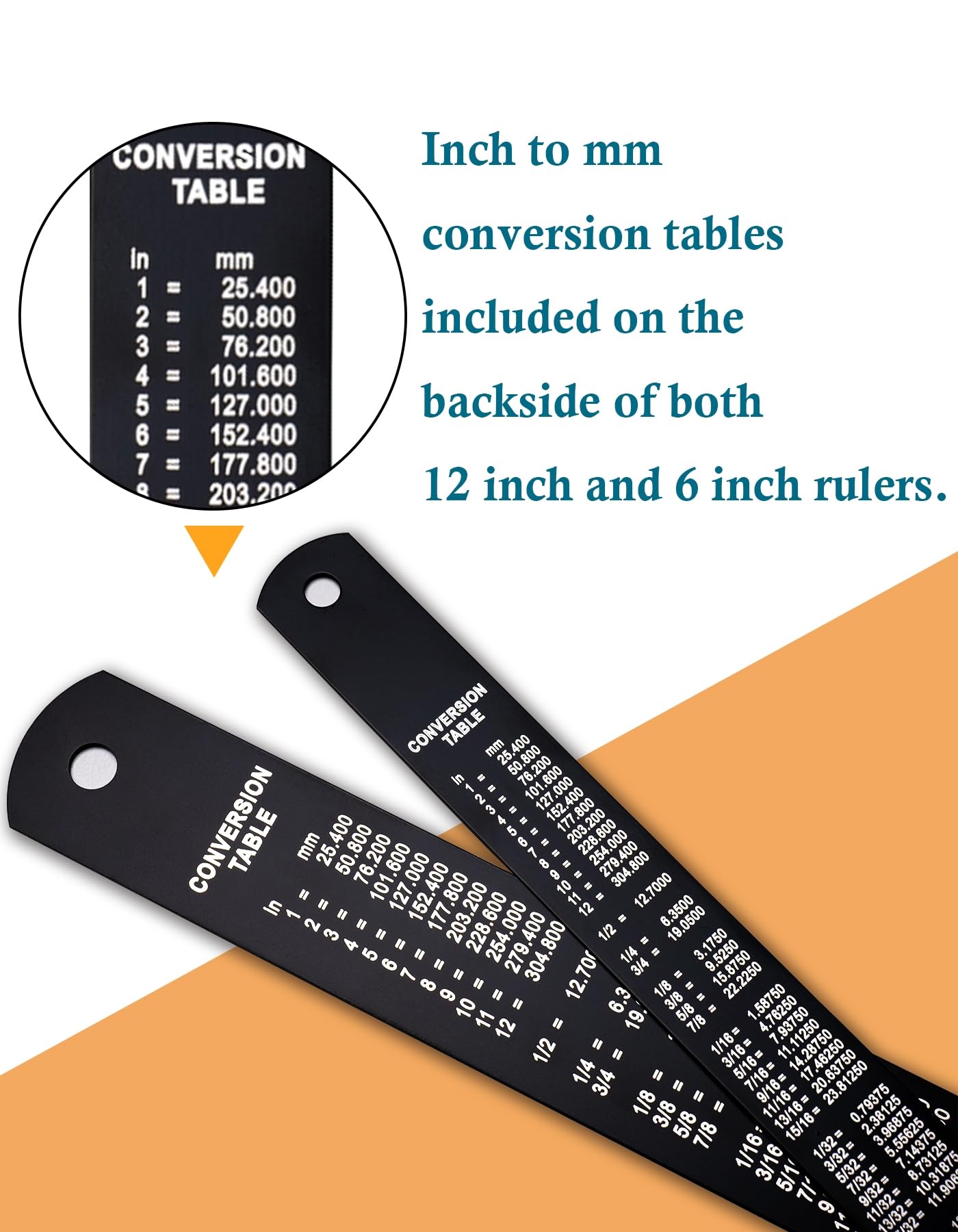 Zotemo Metal Ruler Kit 12 Inch and 6 Inch, Stainless Steel Rulers with Centimeters, Millimeters, Inches and Conversion Table for Office and School, Easy to Read Metric Rule Set, 2 Pack