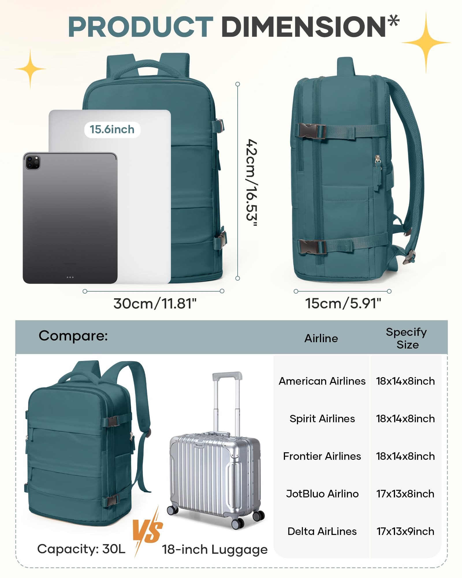 Travel Backpack For Women Men Airline Approved Carry On Backpack Flight Approved Waterproof Sports Luggage Backpack Casual Daypack Small Hiking Backpack