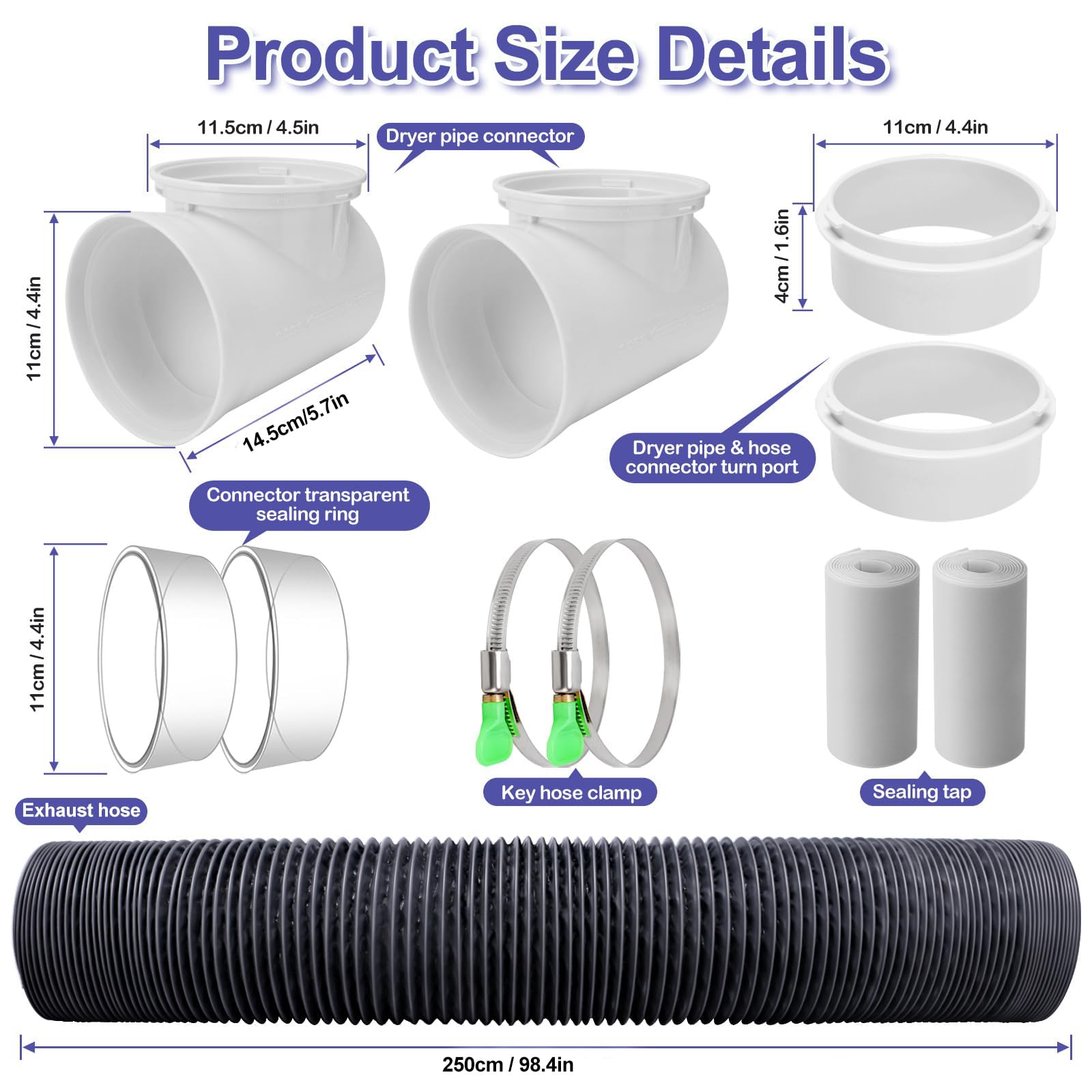 Dryer Vent Hose For Tight Space,Indoor Dryer Vent, Dryer Hose Vent Kit,90 Degree Dryer Vent Elbow,Dryer Vent Connector Kit,Dryer Vent Duct, Dryer Vent Adapter, Dryer Vent Vacuum Hose Attachment