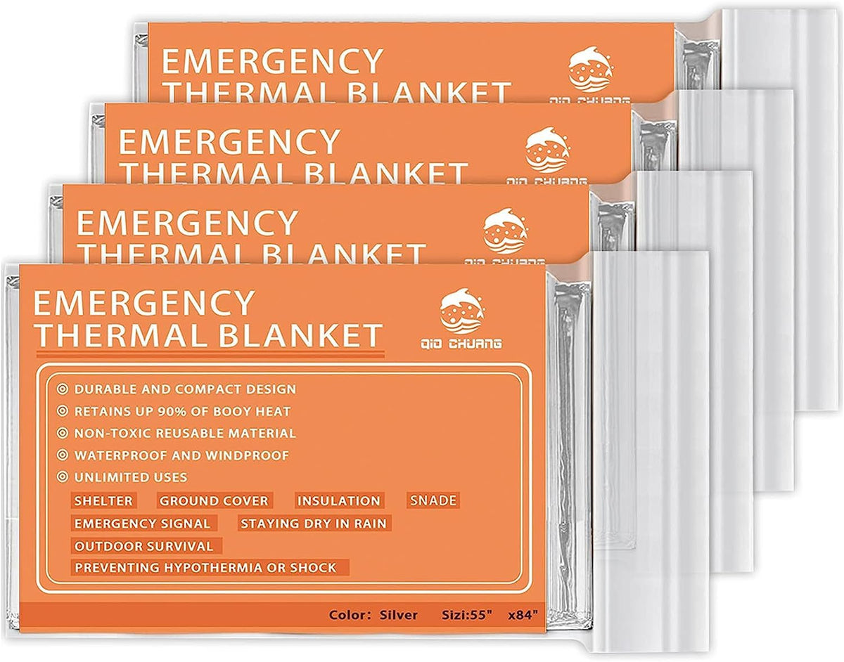 QIO CHUANG Notfall-Mylar-Wärmedecken – Rettungsdecke Survival Kit Campingdecke (4 Stück). Perfekt für Outdoor, Wandern, Überleben, Notfallrucksack, Marathons oder Erste Hilfe
