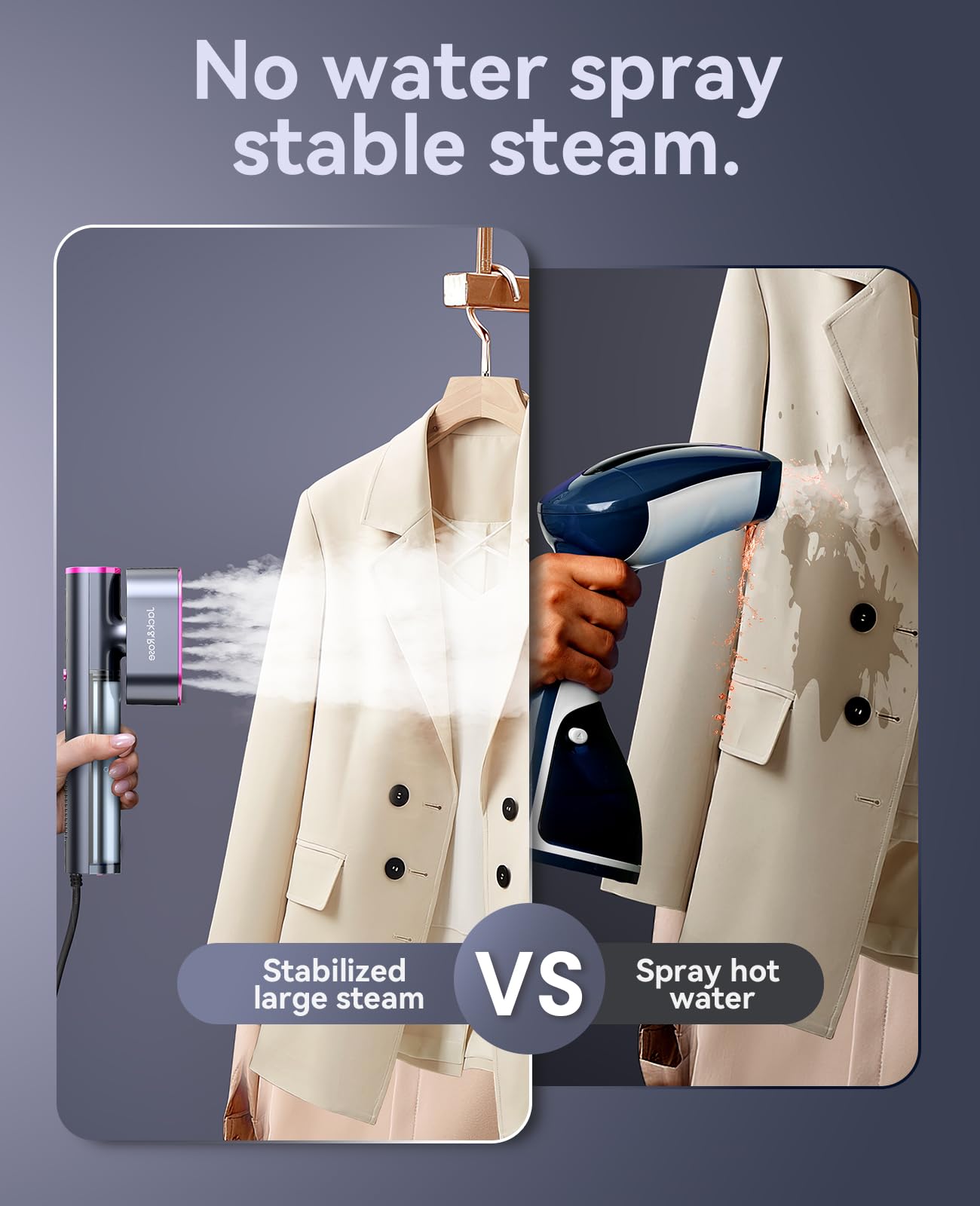 Jack ＆ Rose Travel Steamer for Clothes,100-220V Portable Steamer,15s Heat Up,Steamer ＆ Iron 2 In 1, Travel Size Garment Steamer,Large Ceramic Heat Panel,for Global ＆ Europe Traveling