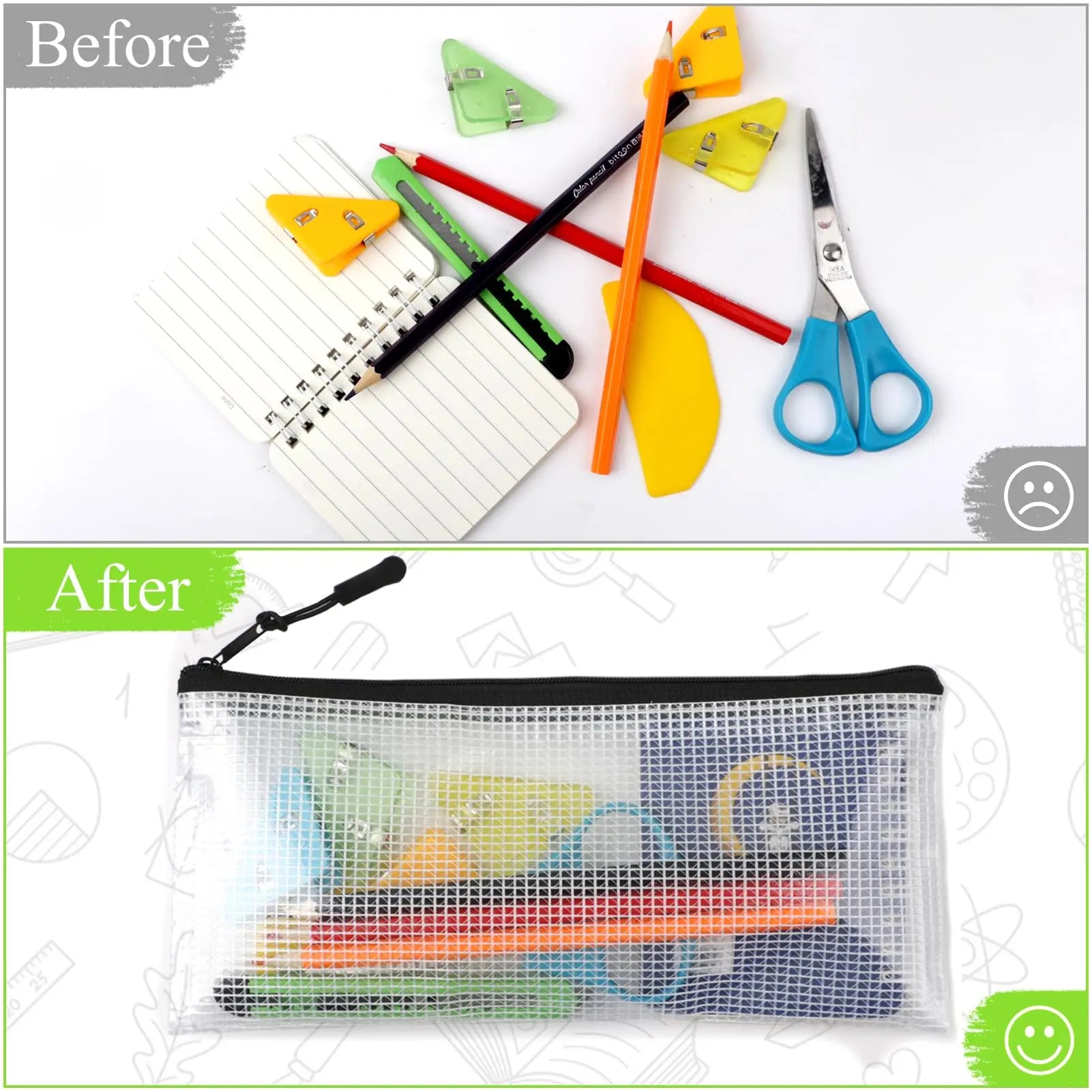 YOPCDJ 24 Pack Mesh Zipper Pouch Bags Small, Zipper Pencil Pouches, 9.2 x 4.7 in Clear Pencil Pouch Bulk, Pencil Bags with Zipper for Travel Storage, Black