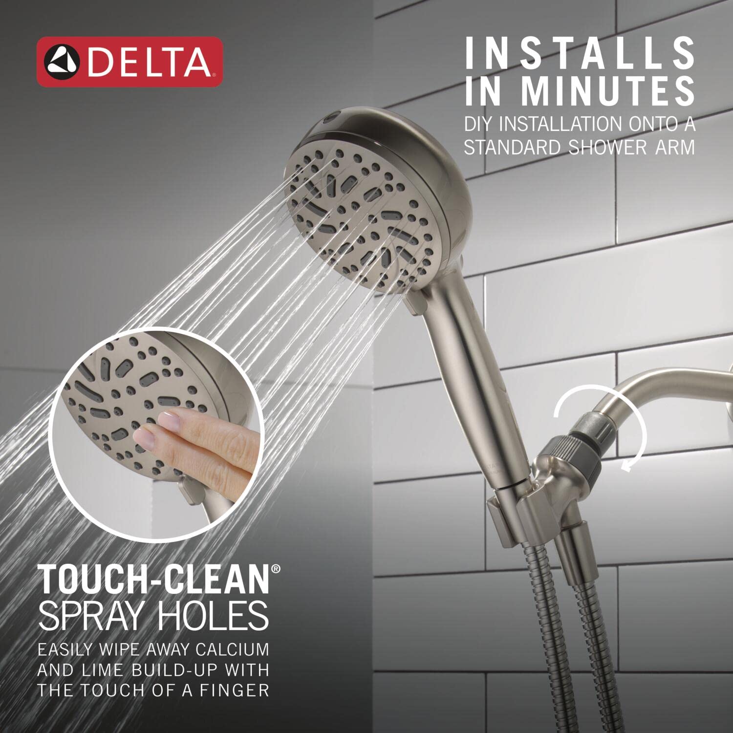 Delta Faucet ProClean Brushed Nickel Shower Head with Handheld, Showerhead with High Pressure Spray, Handheld Shower Head, 6 Spray Settings, SpotShield Brushed Nickel 75740SN