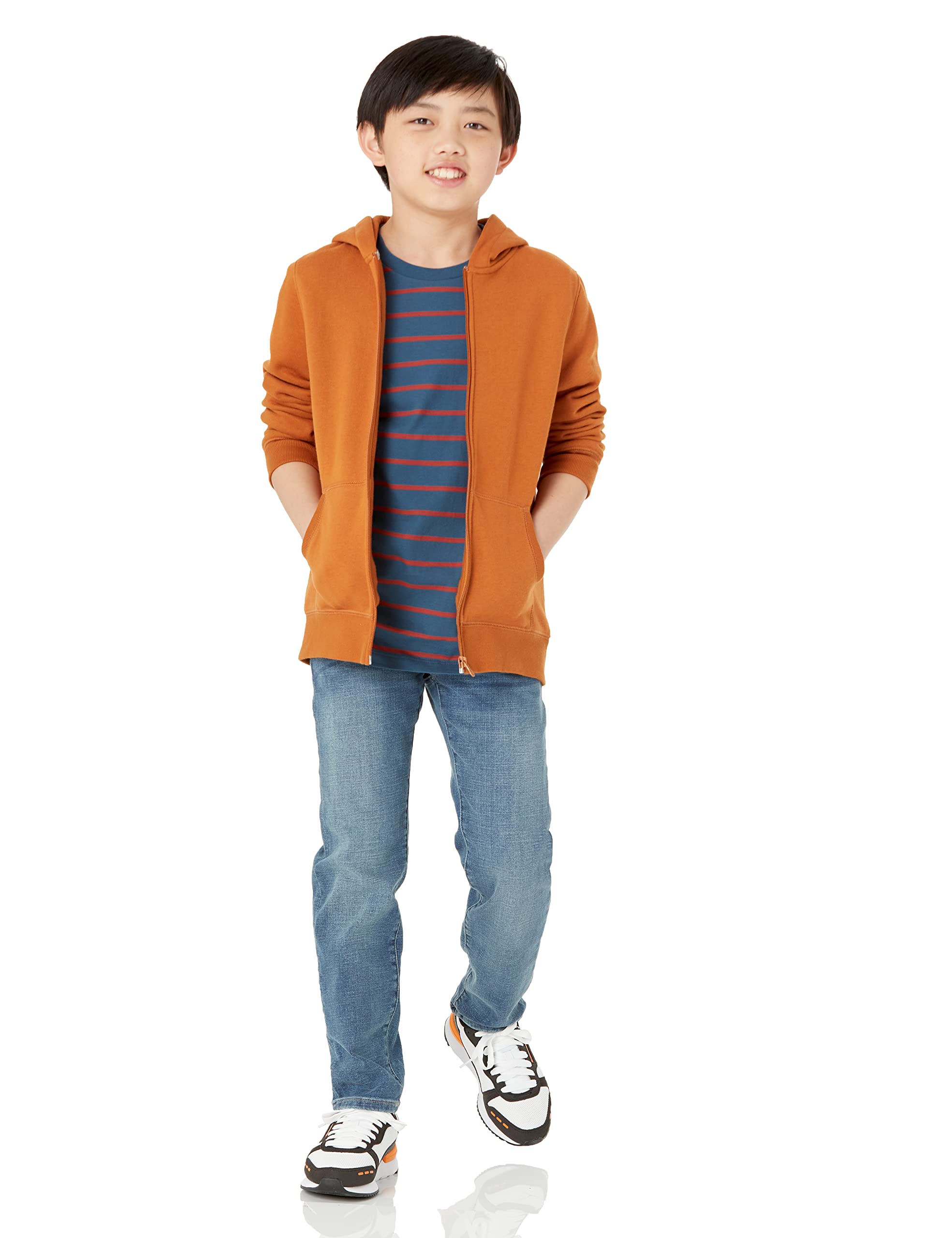 Amazon Essentials Hoodies - Boys' Black Zip-Up Sweatshirt, Small, Fleece