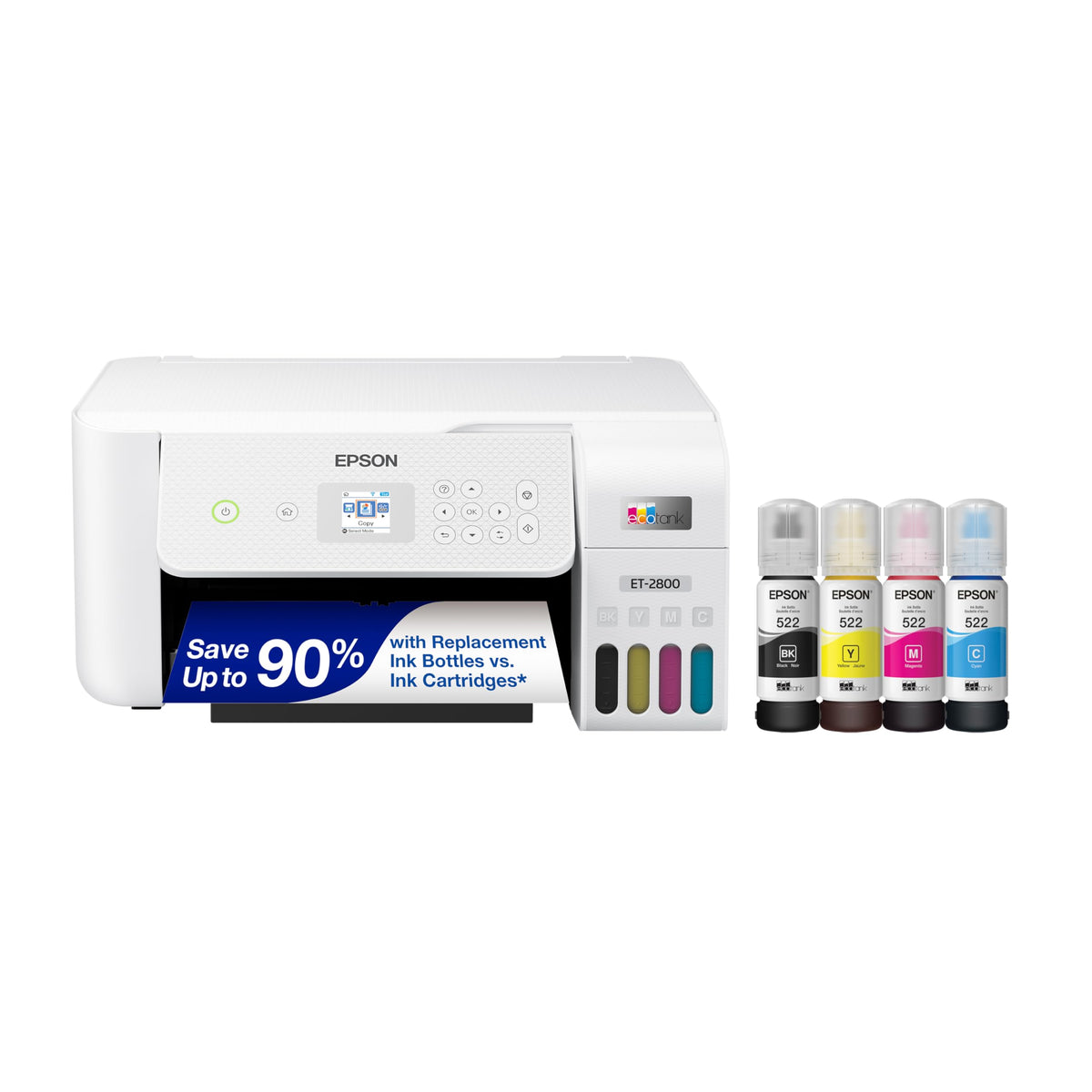 Epson EcoTank ET-2800 Wireless Color All-in-One Cartridge-Free Supertank Printer with Scan and Copy a" The Ideal Basic Home Printer - White, Medium