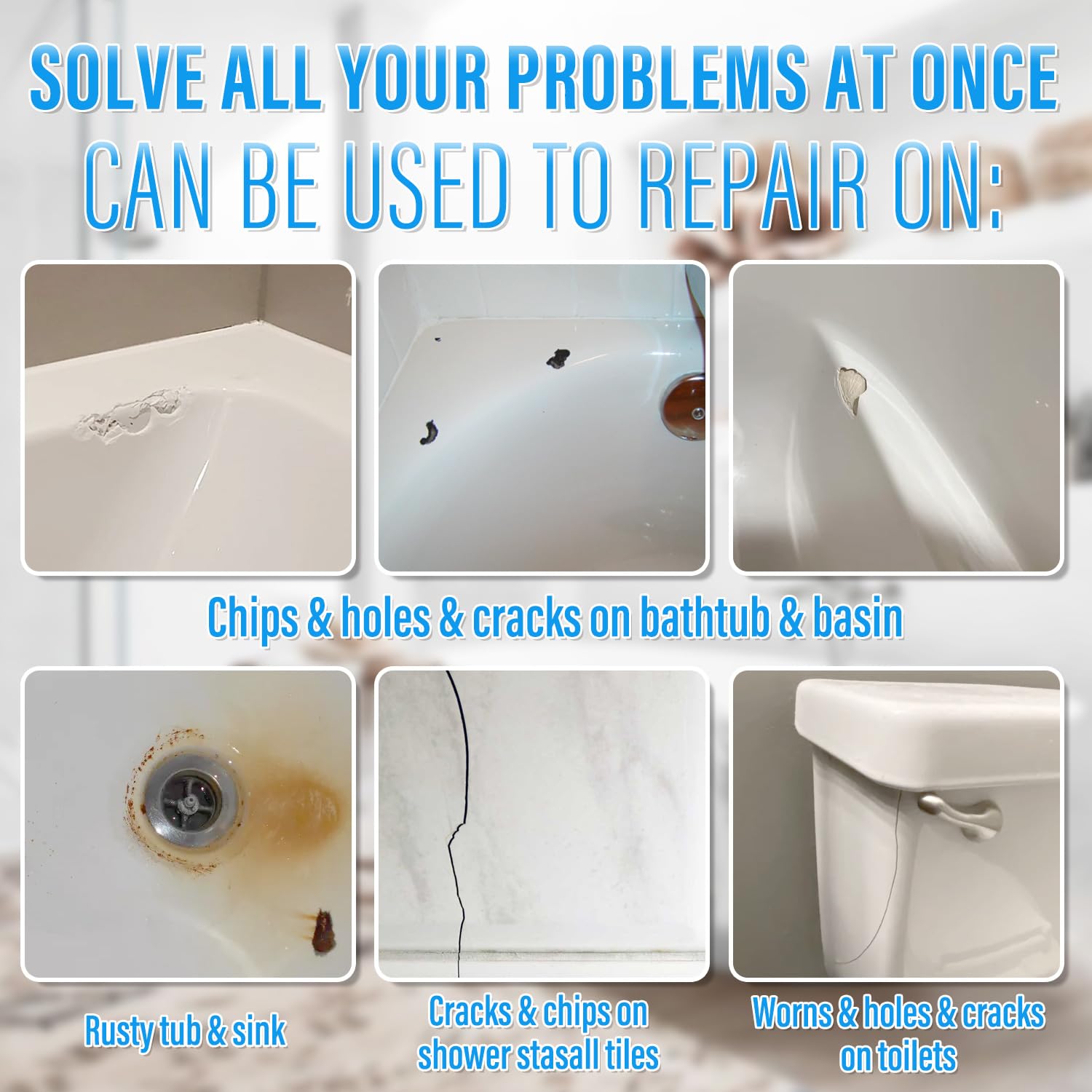 Tub Repair Kit White, Tub Chip and Bathtub Repair Kit for Enamel, Fiberglass, Acrylic, Porcelain, Patch and Repairs Chips, Crack, Scratches, Rust, Holes on Tubs, Toilet, Sink, Shower, Tray in Bathroom