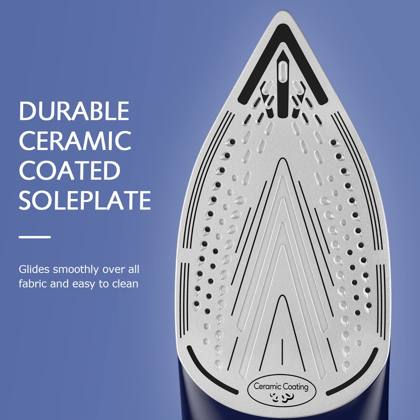 BEAUTURAL Steam Iron for Clothes with Precision Thermostat Dial, Ceramic Coated Soleplate, 3-Way Auto-Off, Self-Cleaning, Anti-Calcium, Anti-Drip Blue