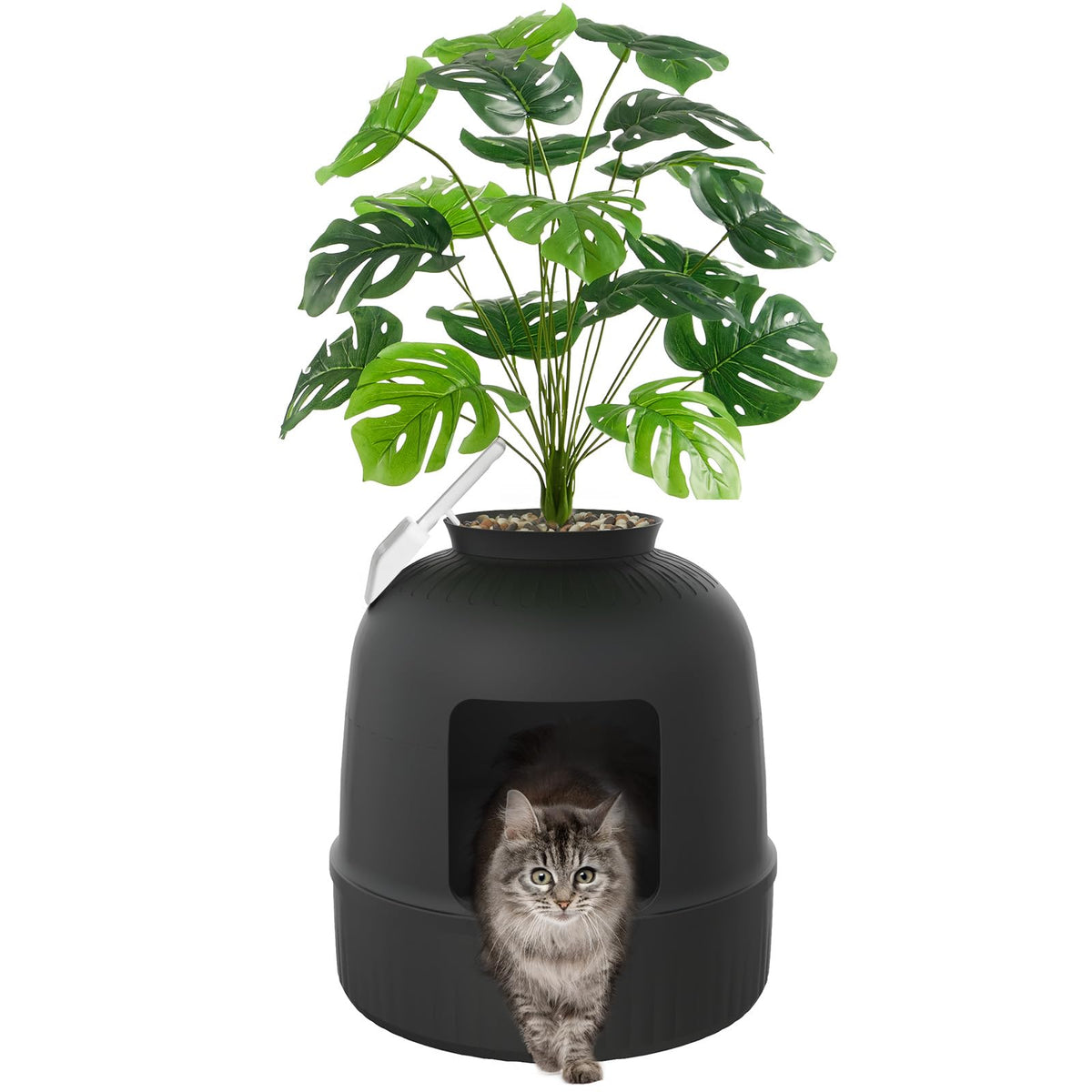 Lifewit Katzentoilette mit Kunstpflanze & Schaufel, Verstecktes Katzenklo mit Geruchskontrolle & Kohlefilter für Wohnzimmer, Schlafzimmer, Ecke, Schwarz