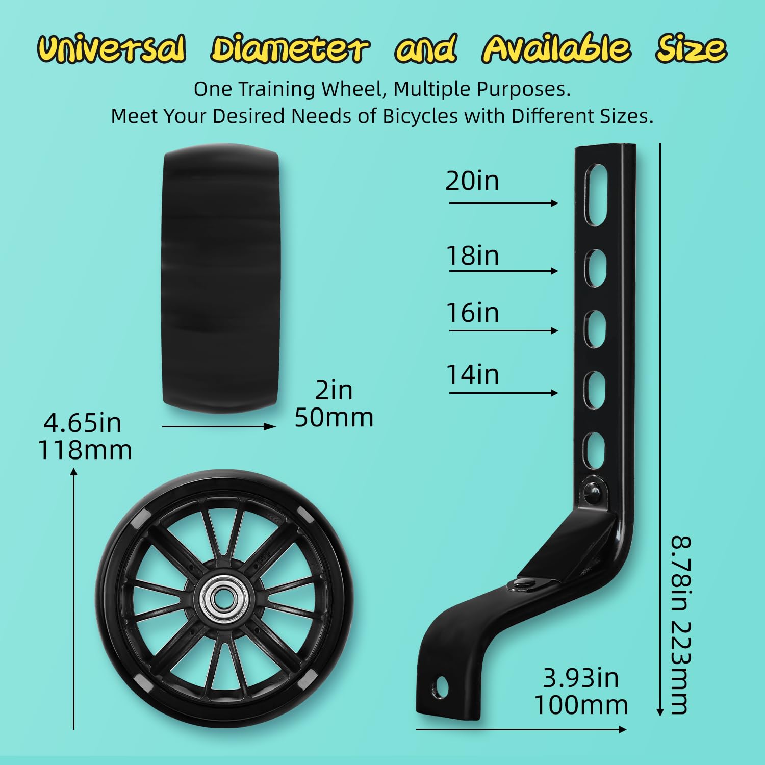 PRUNUS Flash BIKE Training Wheels for 12 14 16 18 20 Inch.Training Wheels for Kids Bike is Heavy Duty.Bicycle Training Wheel is Suitable Single Speed Bike