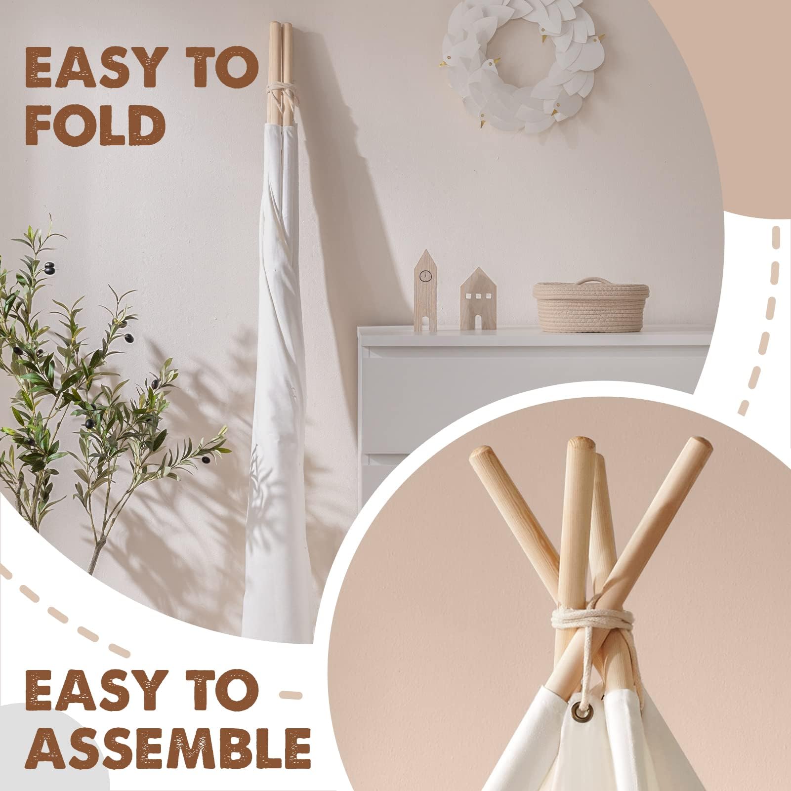 Tiny Land Teepee Tent for Kids – 100% Cotton Play Tent with Padded Mat & Star Lights, Foldable with Carry Bag, Indoor Play Tent for Girls & Boys
