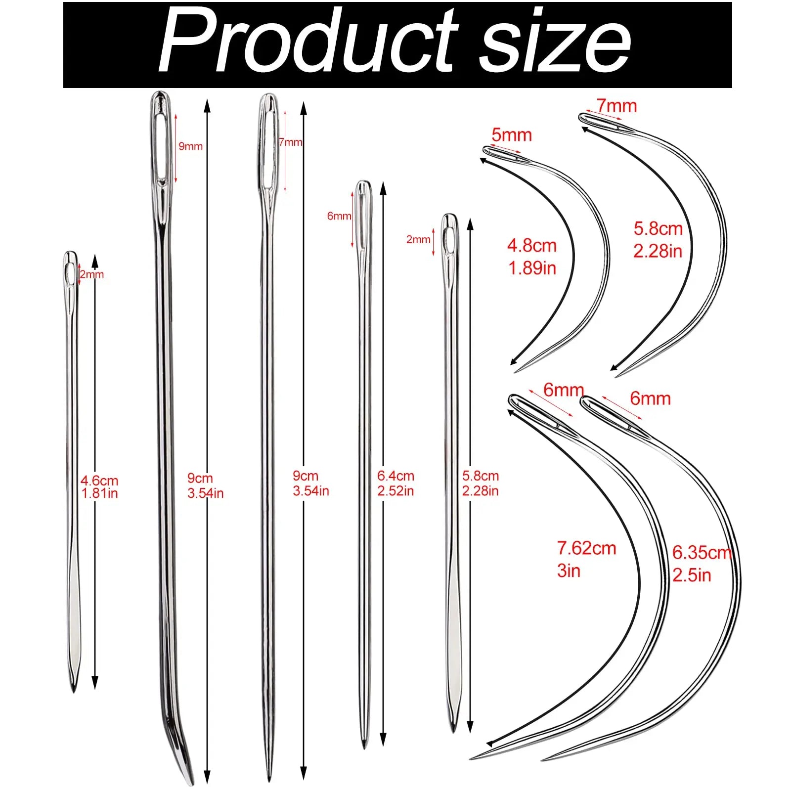 9 Pcs Heavy Duty Hand Sewing Needles Kit,Leather Sewing Needles with 5 Leather Hand Sewing Needle and 4 Curved Needle for Home Upholstery,Leather Needles for Hand Sewing,Carpet Canvas Repair…