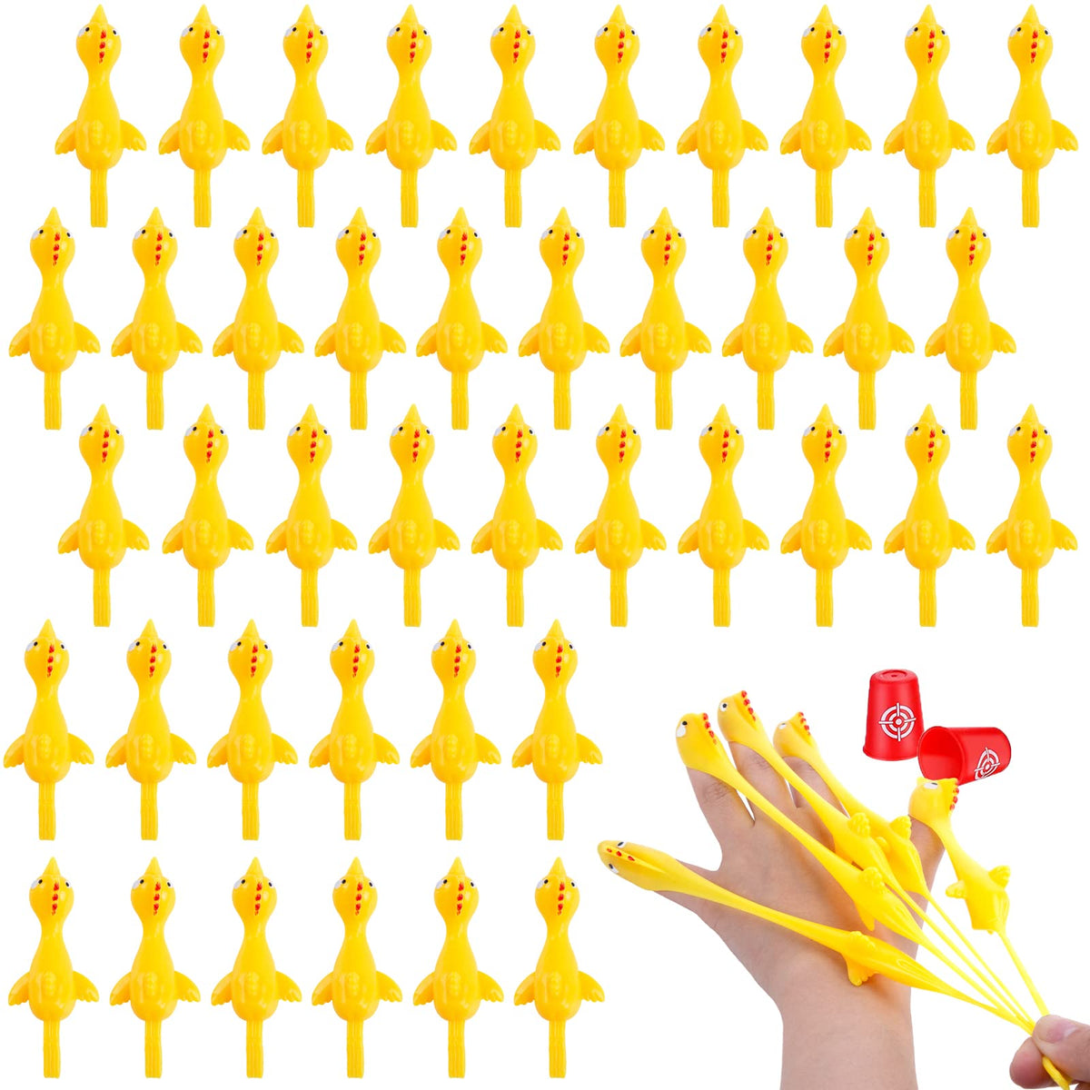 POPLAY 42 STÜCK Fliegende Hühner-Steinschleuder, Partygeschenke für die Schatzkiste im Klassenzimmer, Schnipsgummihühner Lustiges Scherzgeschenk für Kinder und Erwachsene, Neuartige Geschenke für den Klassenzimmertausch