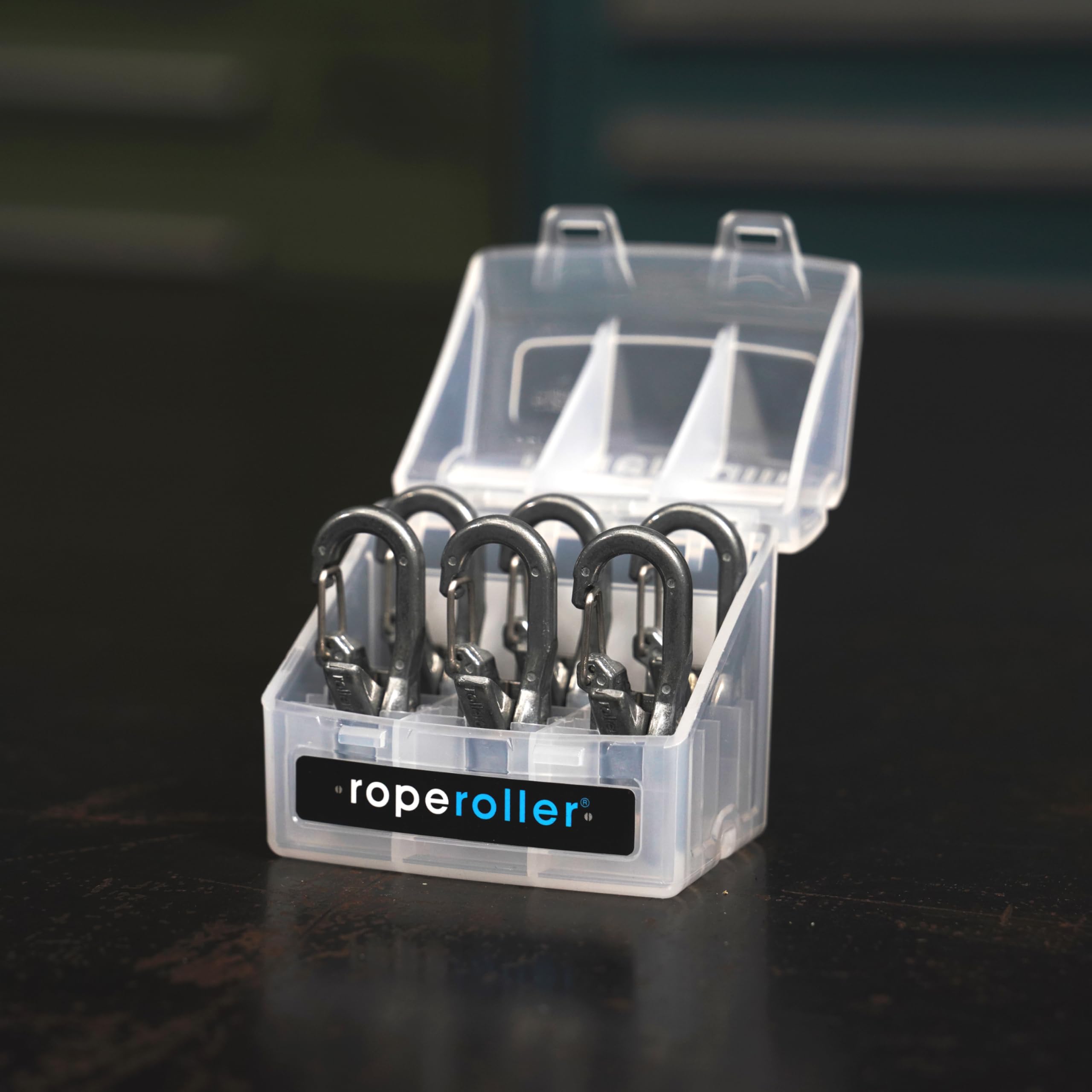 Roperoller - Cord and Rope Tightening and Cinching Tool with Rollercam Technology - Easy Secure Tie Down for Outdoor, Camping, and Boating Guy Lines - 6-Pack Includes Accessory Cord and Carry Case