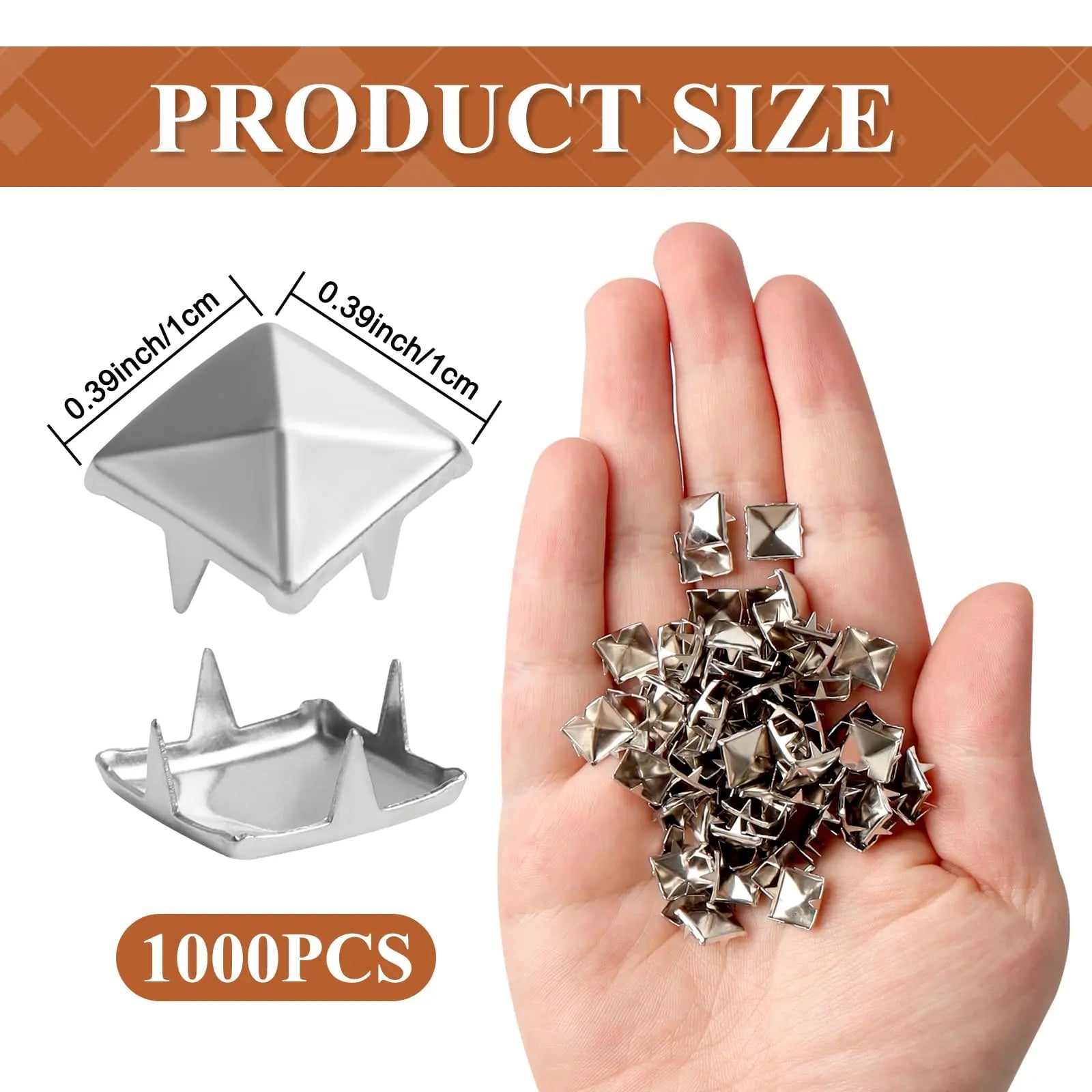 SBYURE 1000 Pieces 10mm Silver Studs for Clothing Four-jaw Square Spikes for Crafts Punk Metal Spike Studs for Leather Jacket Bag Dog Collar