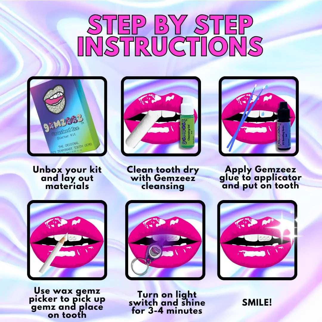 Gemzeez: The Original DIY Temporary Tooth Gemz Starter Kit (Crushed Ice) and 1,000 Gemz