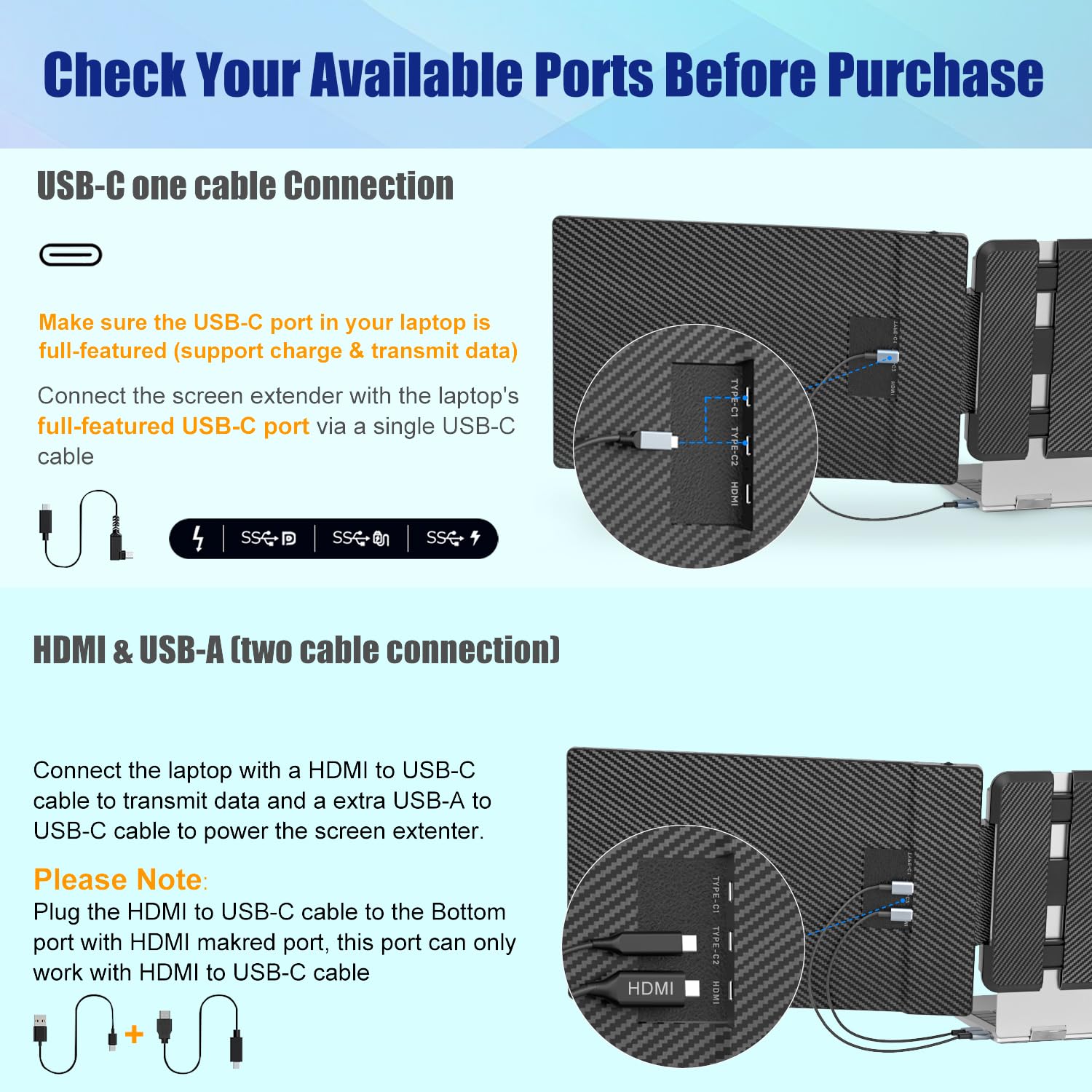 KEFEYA Laptop Screen Extender, 14" FHD 1080P IPS Laptop Monitor Extender Dual Screen, Portable Monitor for Laptops 13-17" with USB-C/HDMI Port, Plug n Play for Windows/Mac/Android/Switch/PS5