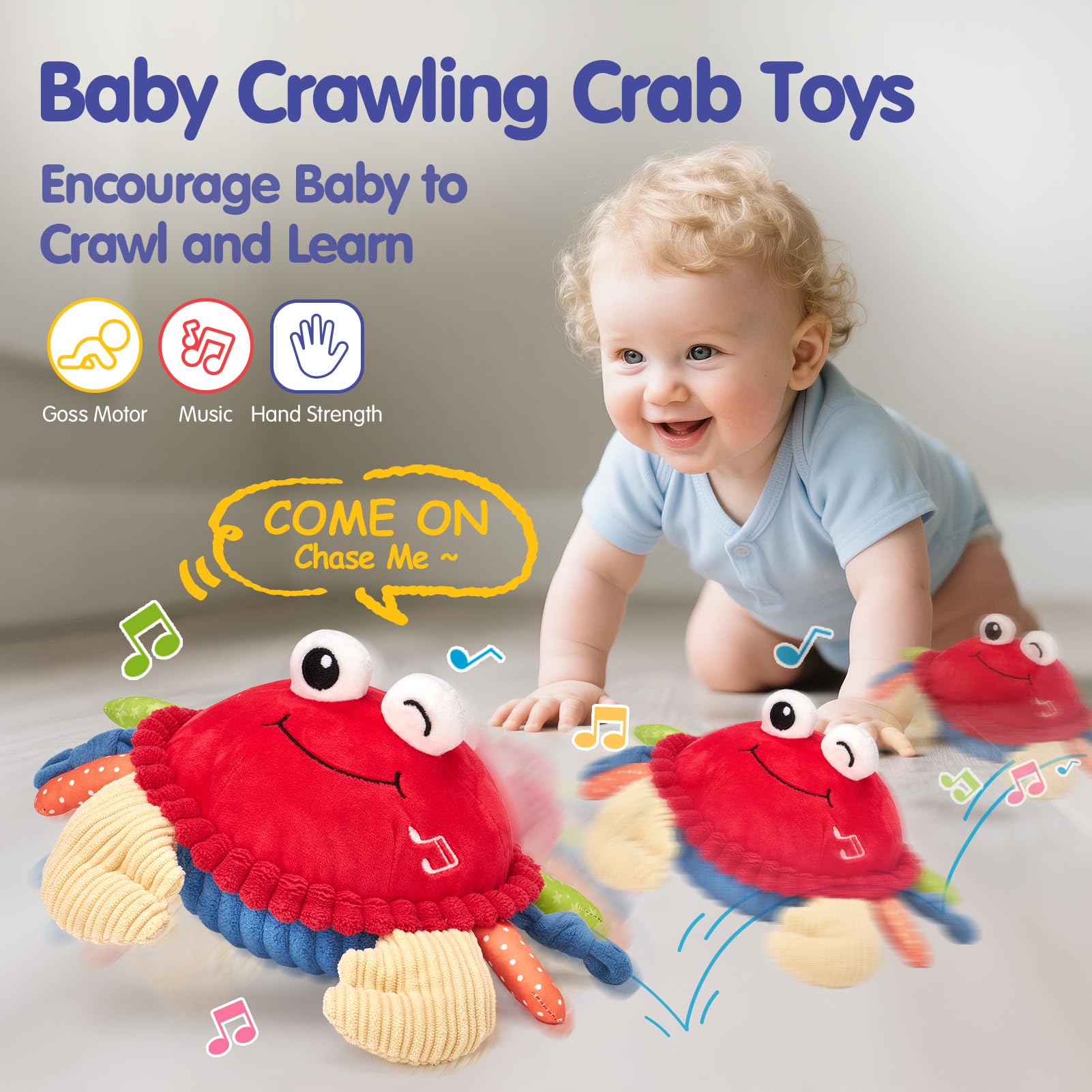 hahaland Baby Toys 12-18 Months - Crawling Musical Dancing Walking Moving Bouncing Learning Crab Tummy Time Toy Sensory Toddler Travel Toys for 1-3 Year Old Christmas Birthday Gifts Stocking Stuffers