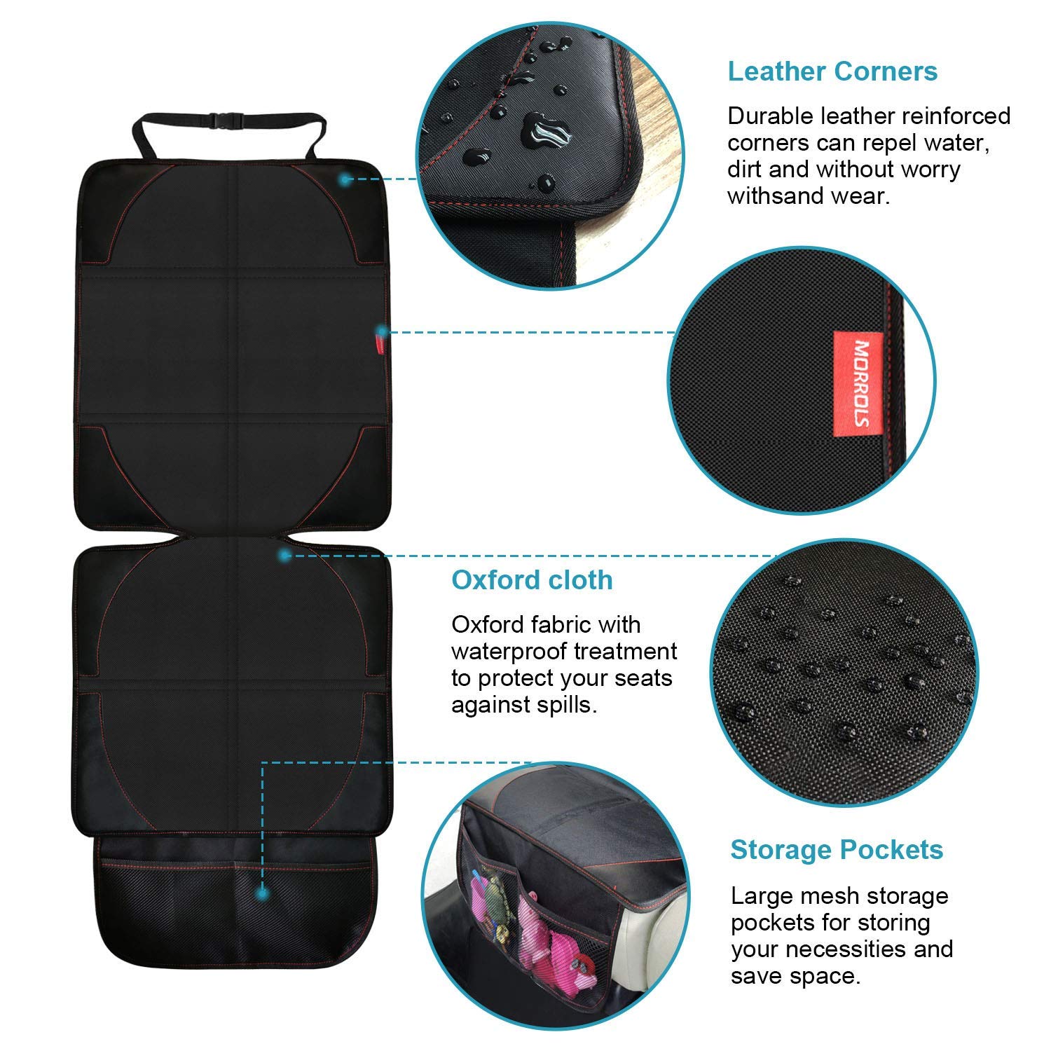 MORROLS Car Seat Protector, 2 Pack Carseat Protector with Thick Padding, Baby/Pets for Child Car Seat-Mesh Pockets-Waterproof-Universal Size(Black)