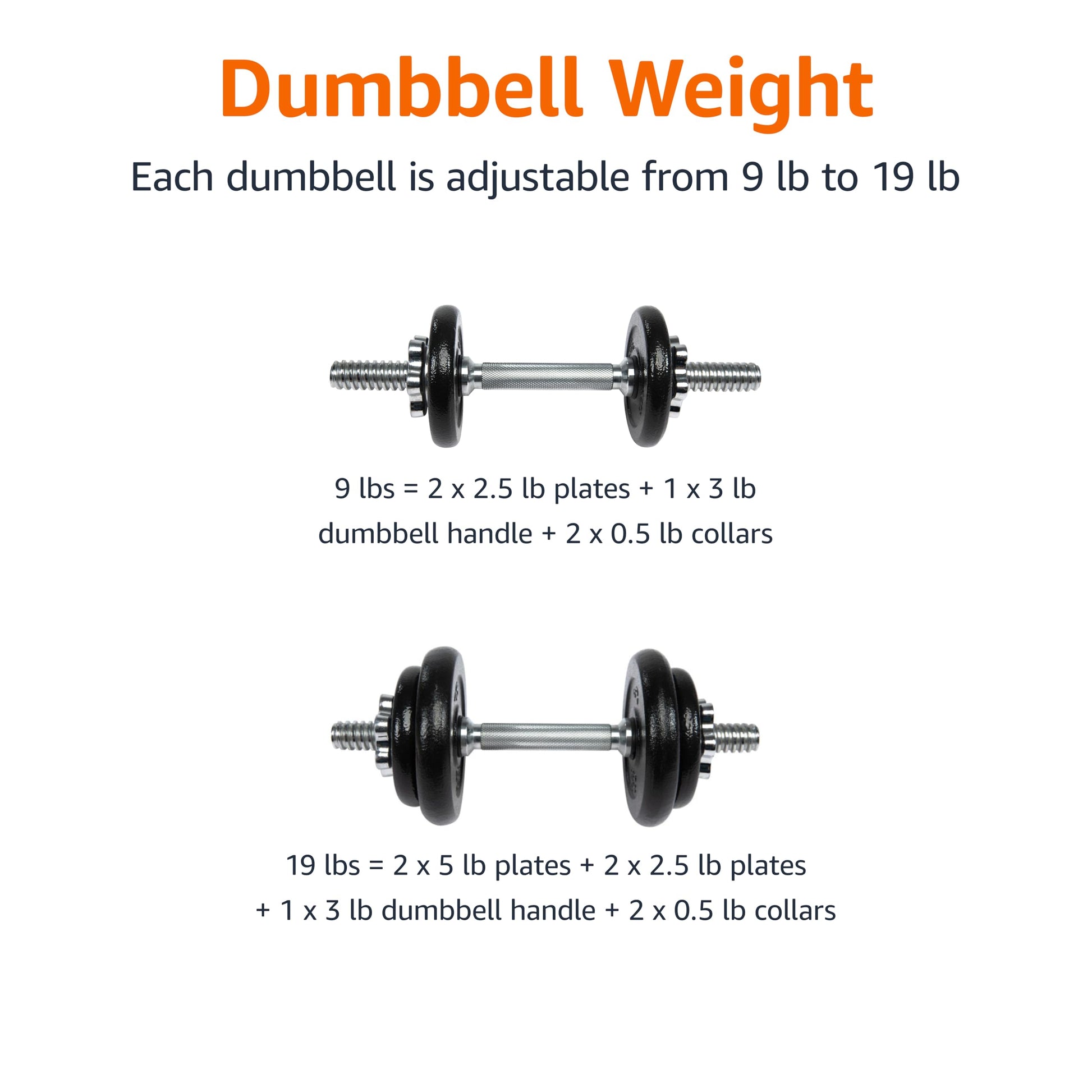 Amazon Basics Adjustable Dumbbell Hand Weight Set, 38 pound, Black