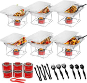 Alpha Living 6er-Pack - Einweg-Chafing-Dish-Buffet-Set, geschweißter Körper Speisenwärmer für Partys, Brennstoffdosen Komplettset, GN-Behälter halber Größe, Wärmeplatten