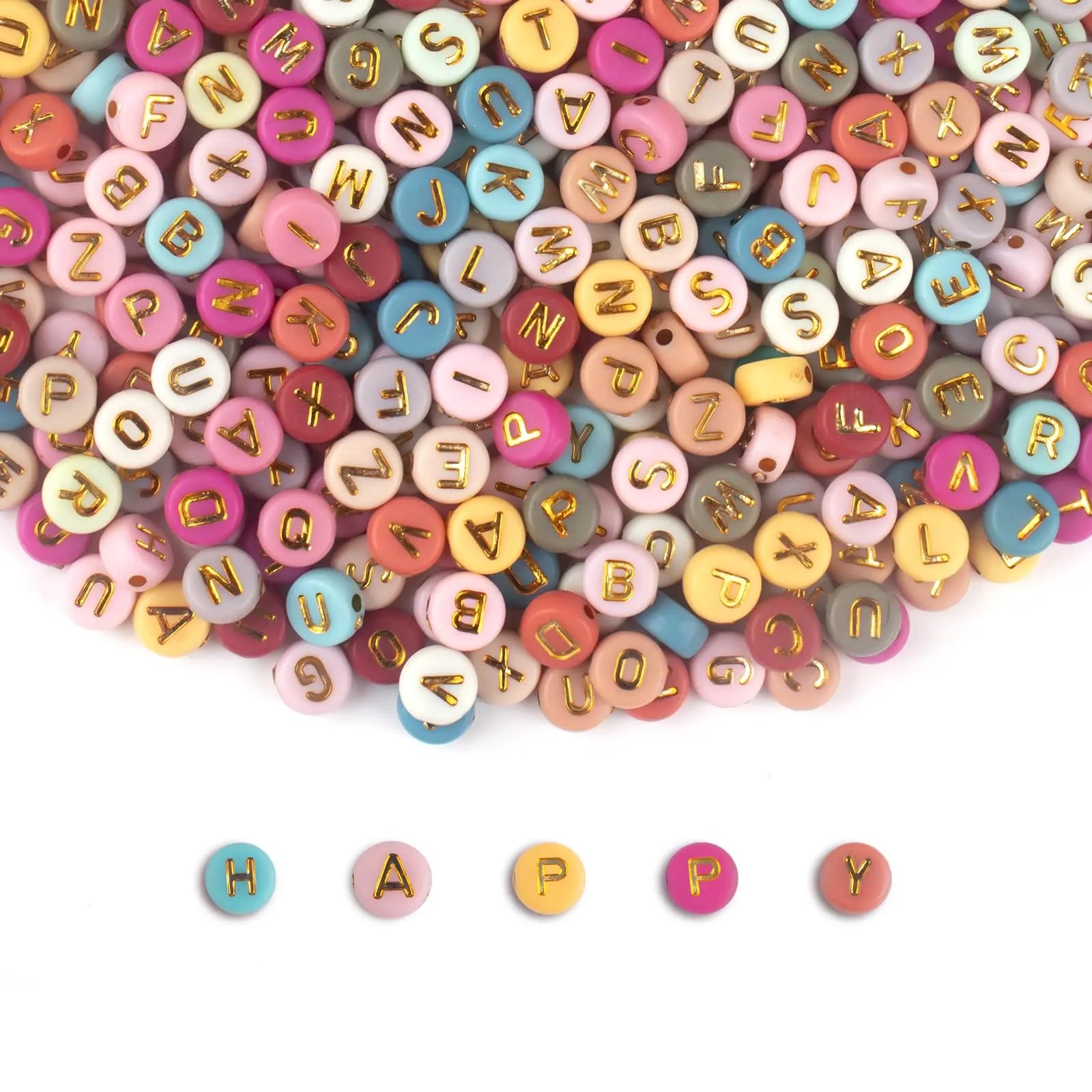 SUTOUG 1000PCS Colourful Letter Beads for Threading, 4 x 7 MM Acrylic Round Beads for Jewellery DIY Making Crafts Bracelets Necklaces Ornaments-Gold