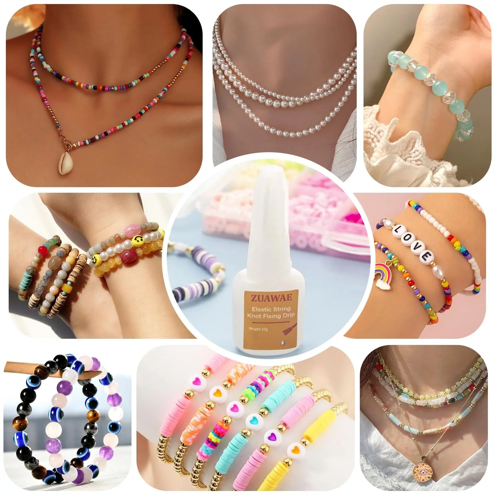 Jewelry Glue for Elastic String, Clear Craft Glue Elastic String Kont Fixing Drip, Bracelet Glues Bracelet Supplies for Rhinestones Crafts, Clay Beads, Fabric, Jewelry Making Kit