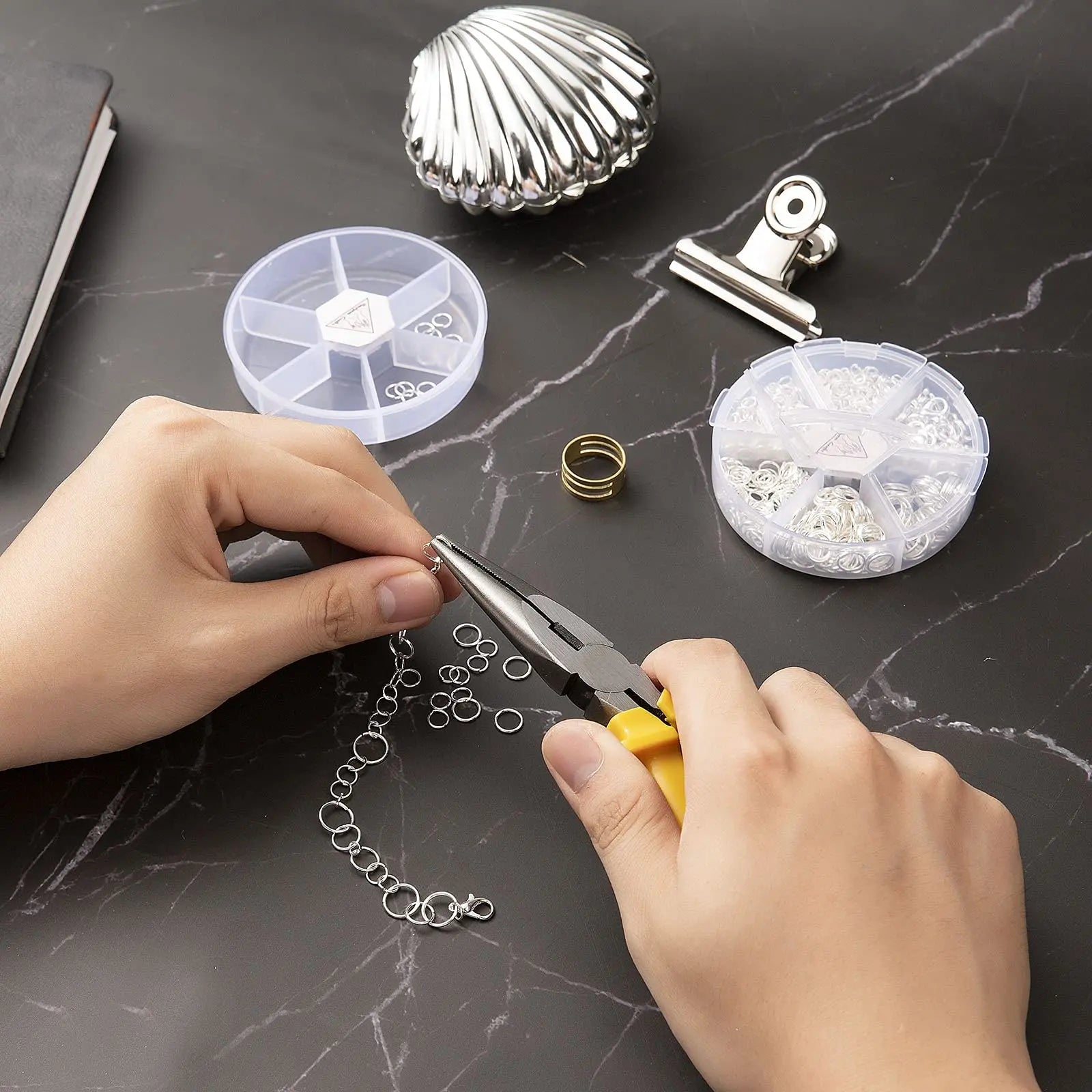 Handyman Crafts Jump Rings Kit With1000PCS Open Jump Rings 40PCS 12mm Lobster Clasps and Jump Rings Opener for Jewelry Making Keychains and Necklace Repair (Gold)