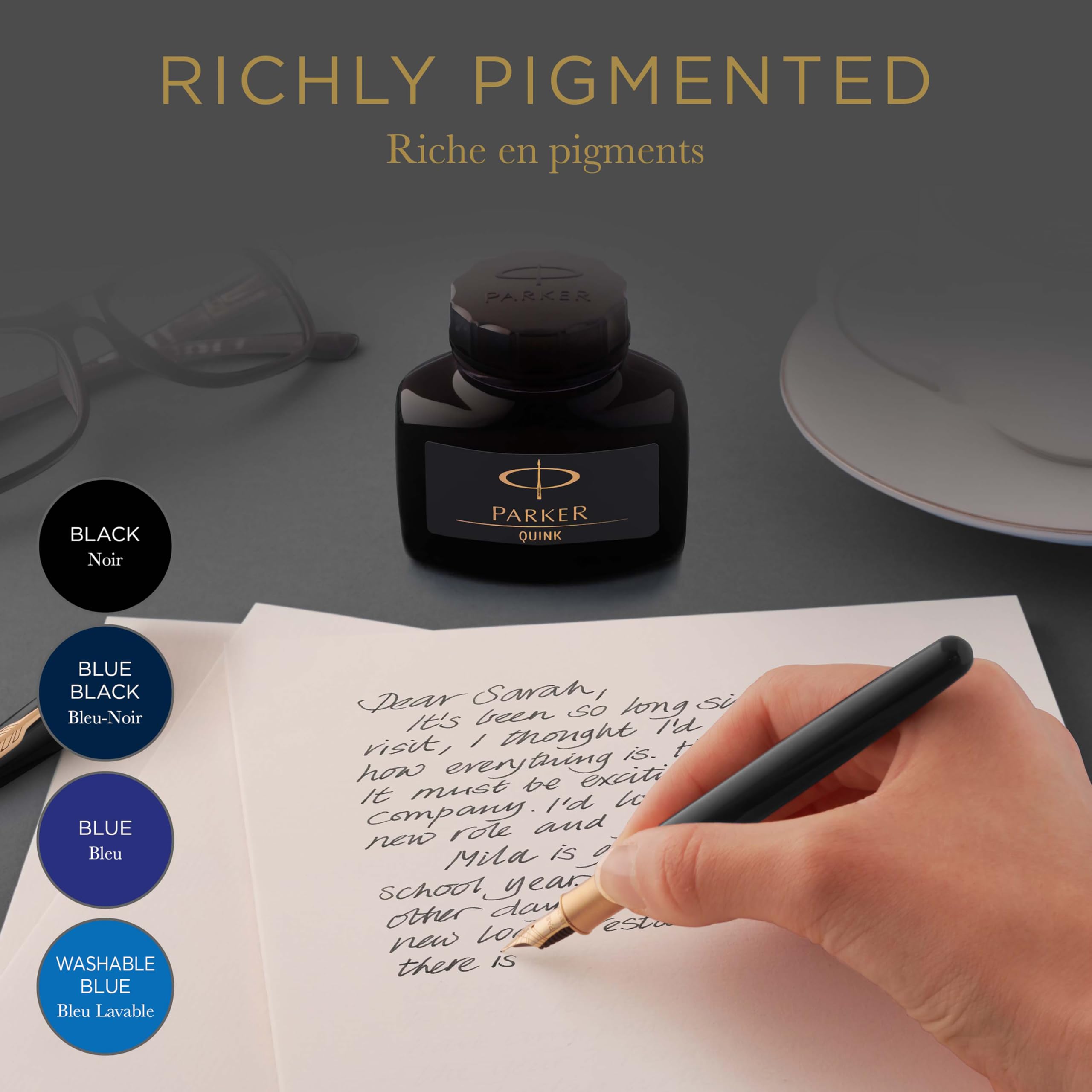 Parker Fountain Pen Ink Bottle, Black QUINK Ink, 57 ml Fountain Pen Refill
