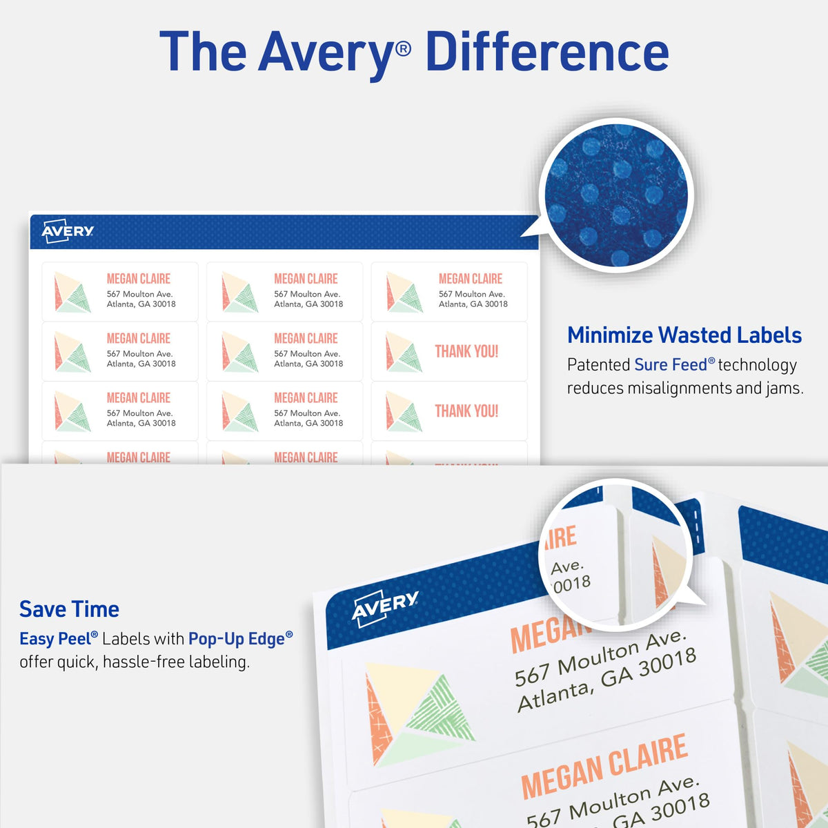 Avery Easy Peel Printable Address Labels with Sure Feed, 1" x 2-5/8" Customizable Stickers, White, 300 Blank Mailing Labels, Great for Mailing, Shipping, and More (18160)