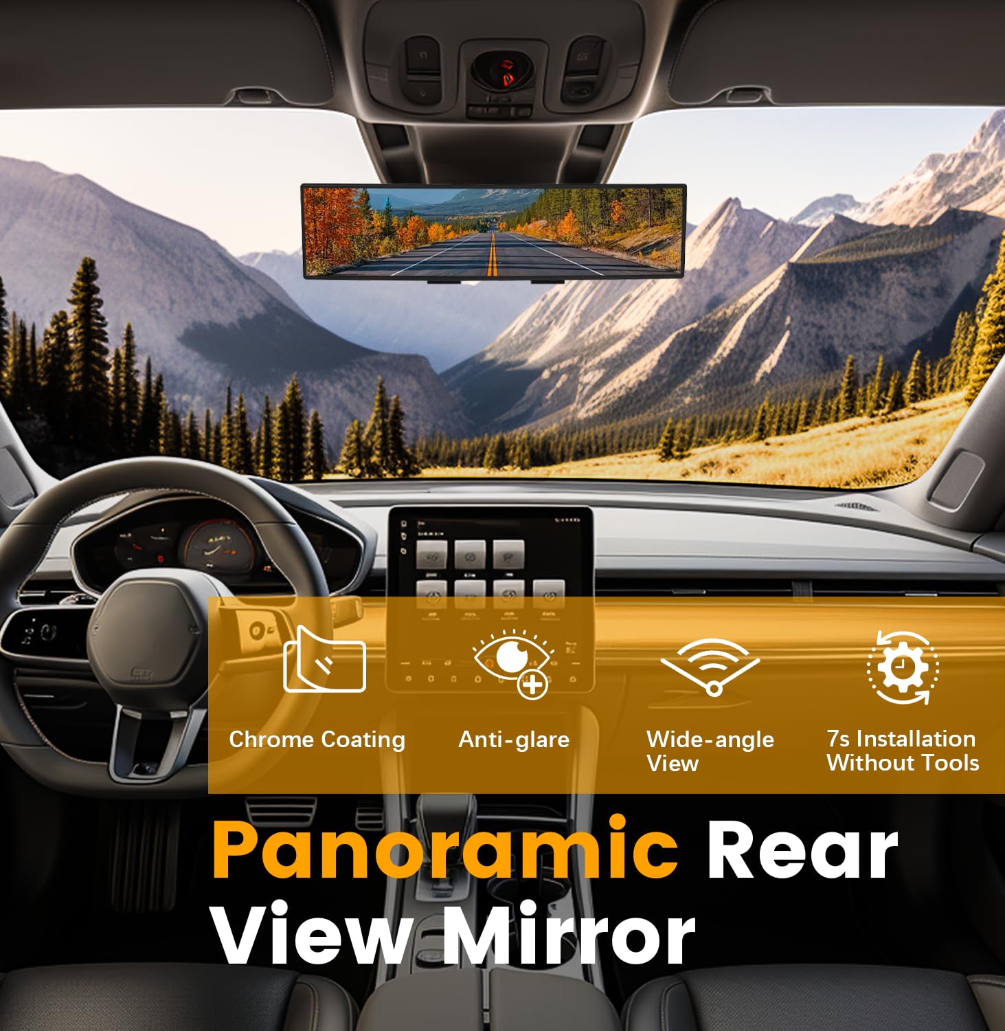 HmmtyRack Rear View Mirror, Chrome Anti-glare Panoramic Rear Mirrors Universal 12 Inch Convex Car Interior Clip on Extra Big Wide Angle Rearview Mirror Extender to Reduce Blind Spot for Car SUV Trucks