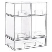 Vtopmart Stackable Storage Drawers Set of 5, Clear Plastic Organizer Bins for Beauty Supplies,Ideal for Vanity, Bathroom,Cabinet,Pantry Organization