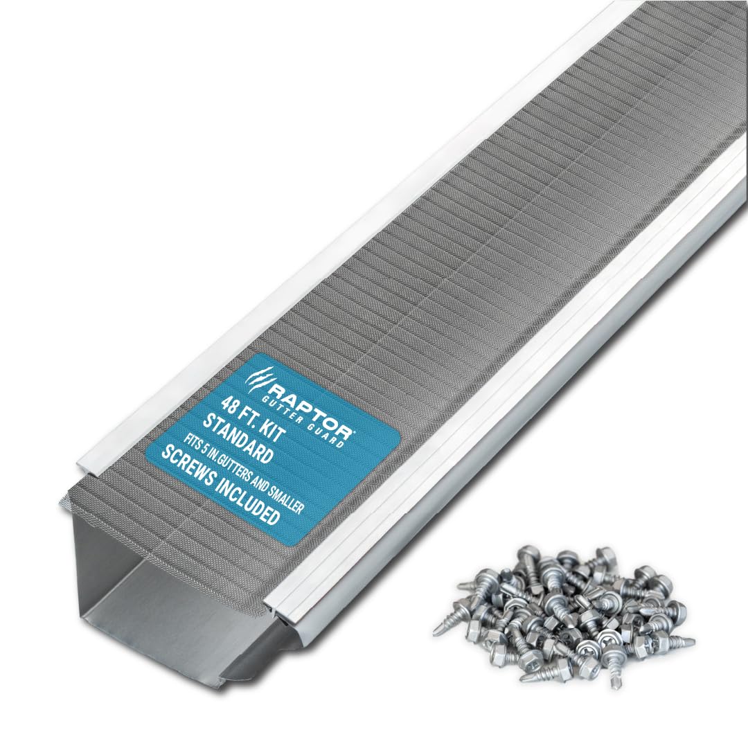 Raptor Gutter Guard – 48 FT. (Nominal) Contractor Grade Stainless Steel Micro-Mesh Gutter Guard Kit with Screws Included. Fits 5 in. Gutters and Smaller. DIY-Friendly. (5.625 in. x 47.625 in.)