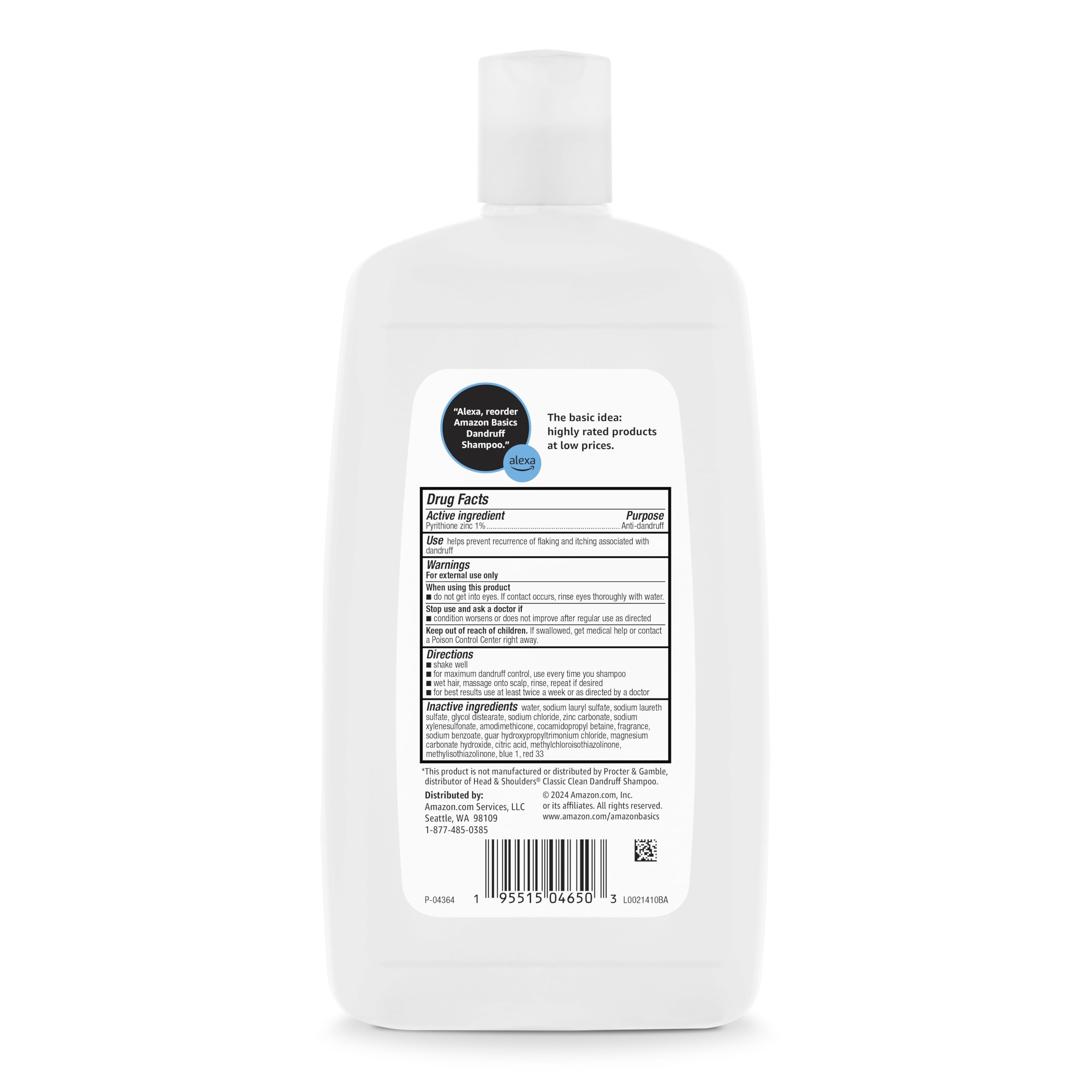 Amazon Basics Dandruff Shampoo for Normal to Oily Hair, 28.2 Fluid Ounces, 1 Pack