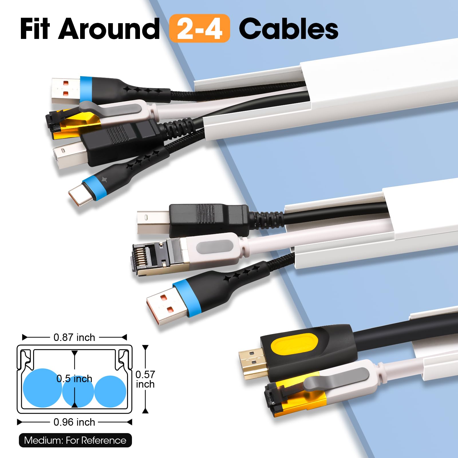 116in Cord Hider Kit, Cord Covers for Wires on Wall, Paintable Cable Raceway, Cord Hider for Wall Mount tv, tv Cable Hider Wall kit, Wire Covers for Cords, W0.96in X H0.57in, White