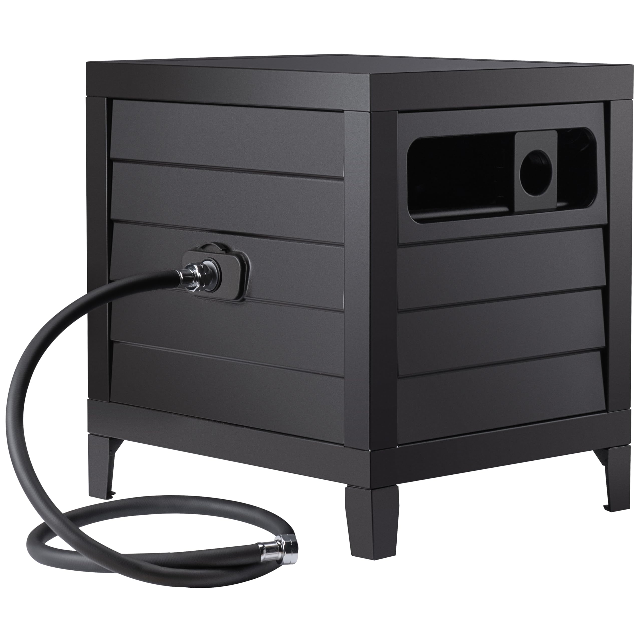 AQUAZILLA Metal Garden Hose Reel Deck box, Durable Steel Garden Hose Storage Box Cabinet, 150ft 5/8" Garden Hose Capacity. - Hose guide Manual Rewind, No-leak aluminum water connections