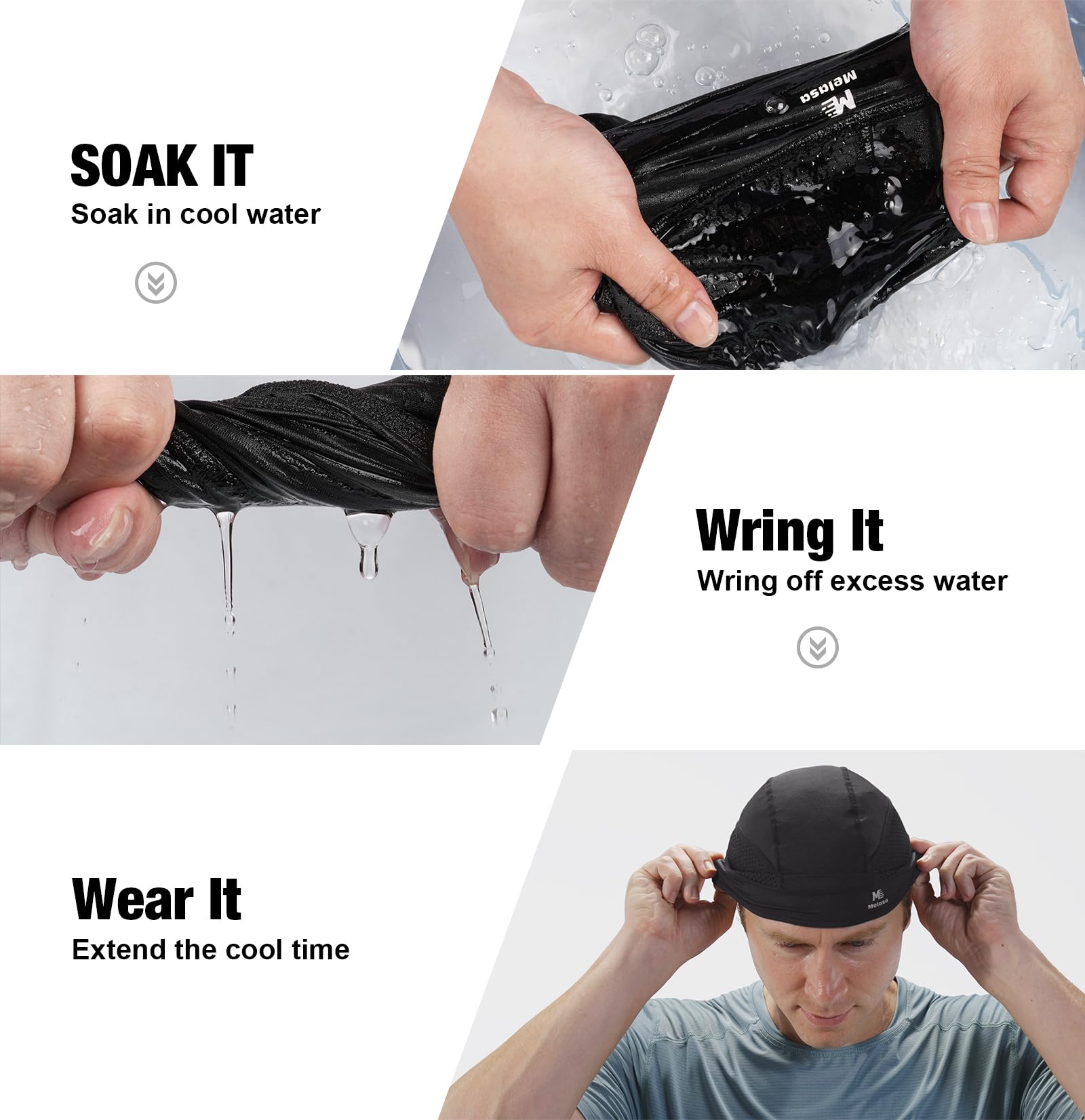 MELASA Cooling Skull Caps Helmet Liner, Lightweight Mesh Under Helmet Cycling Motorcycle Hard Hat Sweat Liner for Men Women (Black)