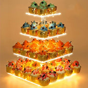 YestBuy 4 Tier Cupcake Stand Acrylic Tower Display with LED Light Premium Holder Dessert Tree Tower for Birthday Cady Bar Décor Weddings, Parties Events (Yellow Light)