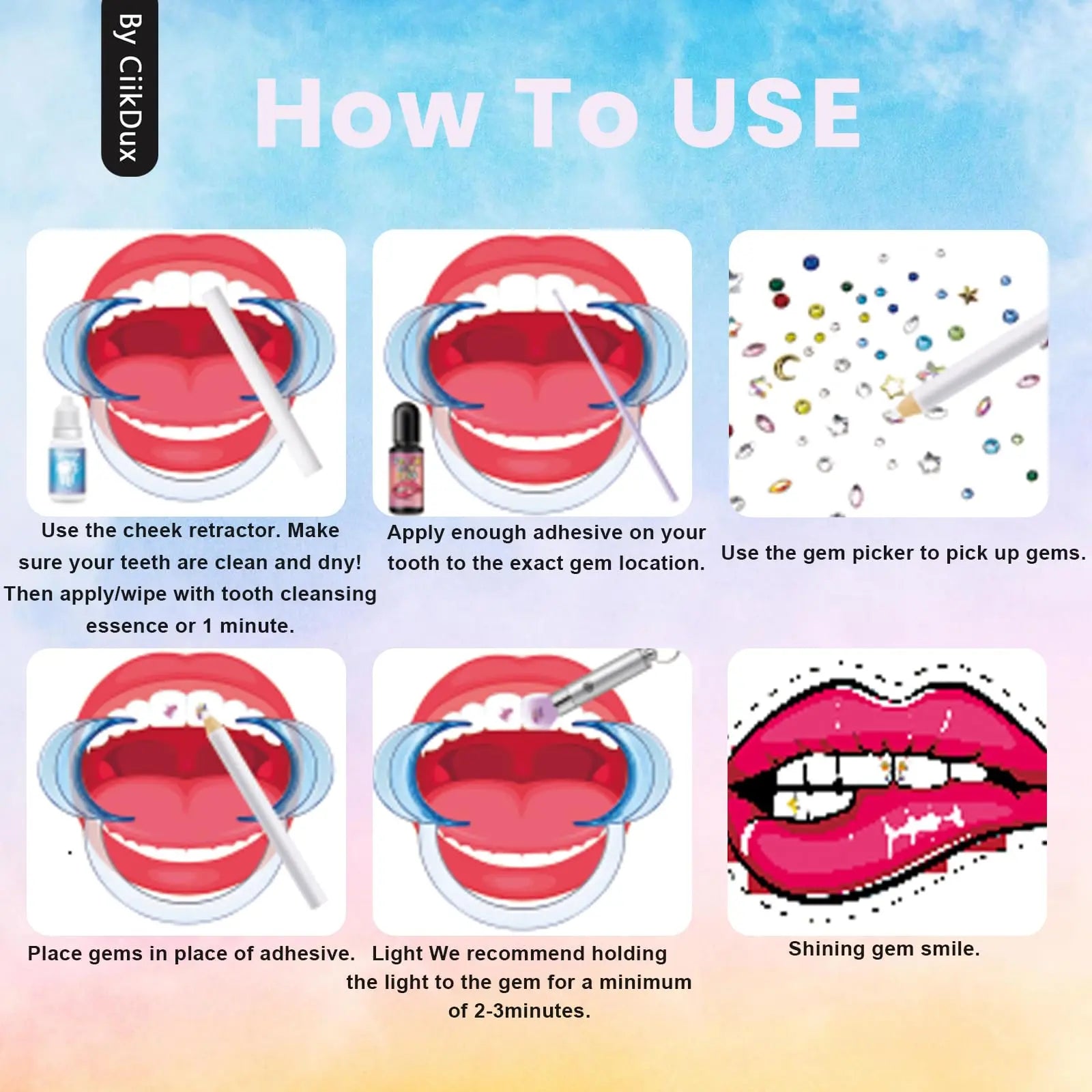 CiikDux DIY Tooth Gem Kit, Tooth Jewelry Gems Kit Include 770 Crystals 12 Shapes Bedazzle Gems, Teeth Jewelry Starter Kit