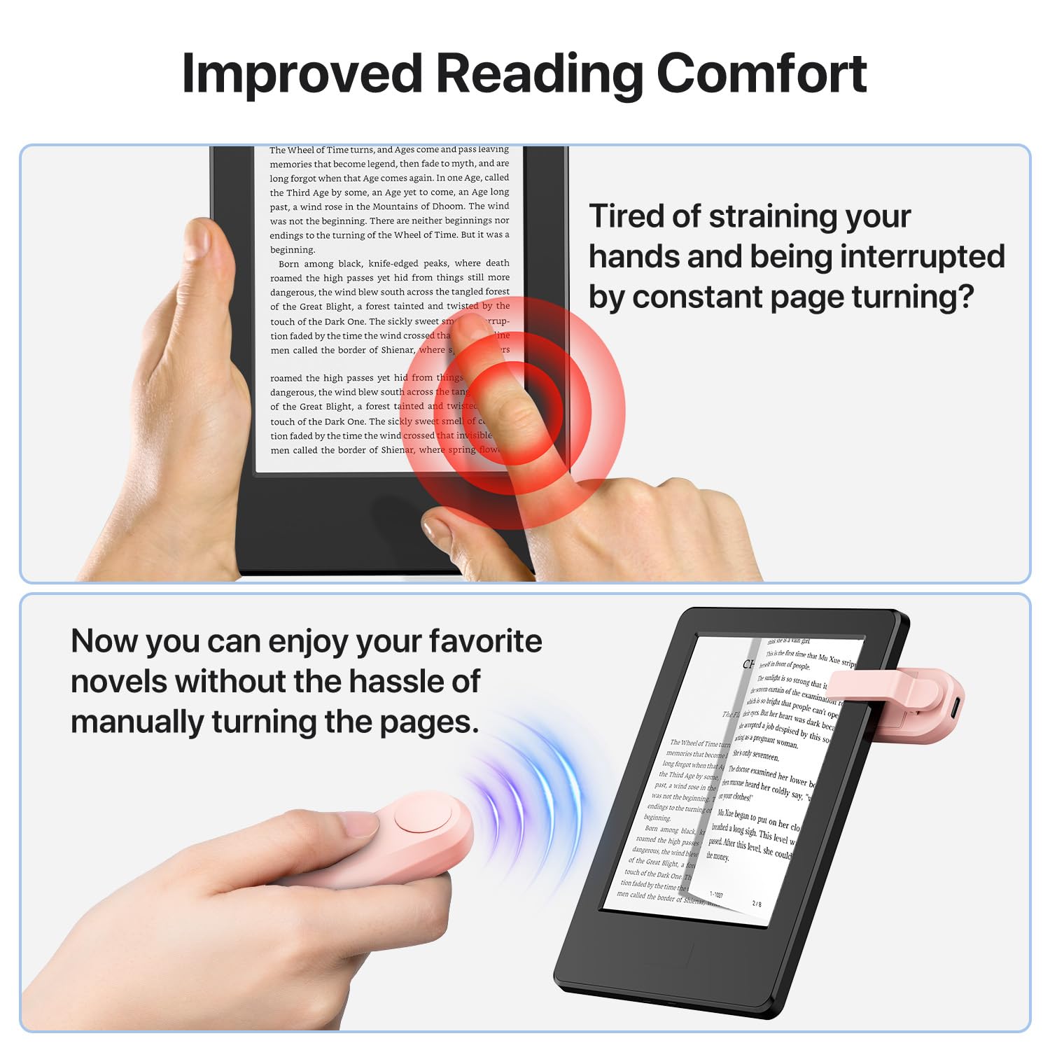 RF Remote Control Page Turner for Kindle Paperwhite Oasis eReaders Kobo,Camera Video Recording Remote Triggers, Page Turner for ipad Tablets Reading Novels Comics (Pink)