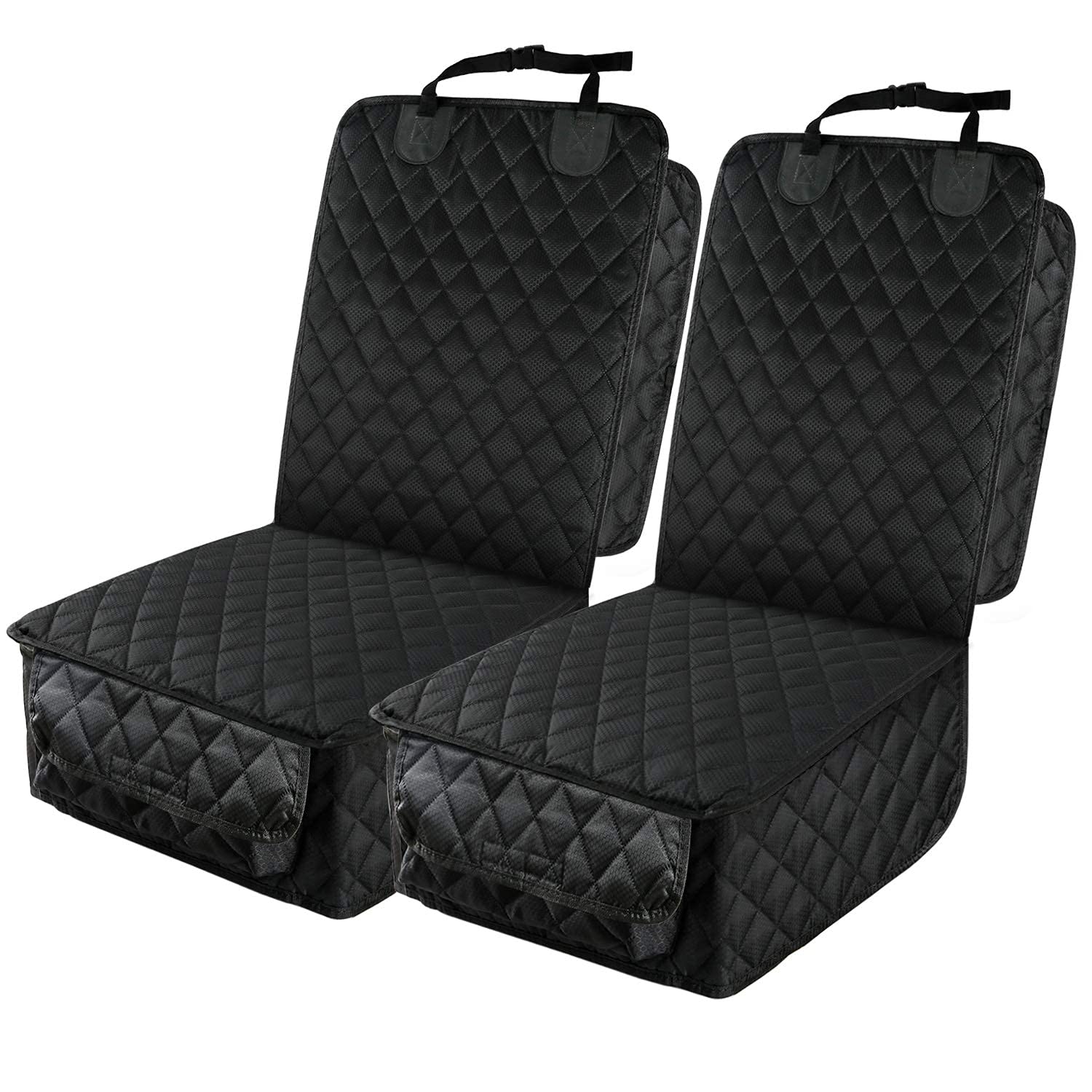 PETICON Wasserdichte Vordersitz-Autoschutzdecke 2er-Pack, umfassender Schutz für Hunde-Autositzbezug mit Seitenklappen, rutschfester kratzfester Captain-Chair-Sitzbezug passend für PKWs, LKWs, SUVs, Jeep, Schwarz