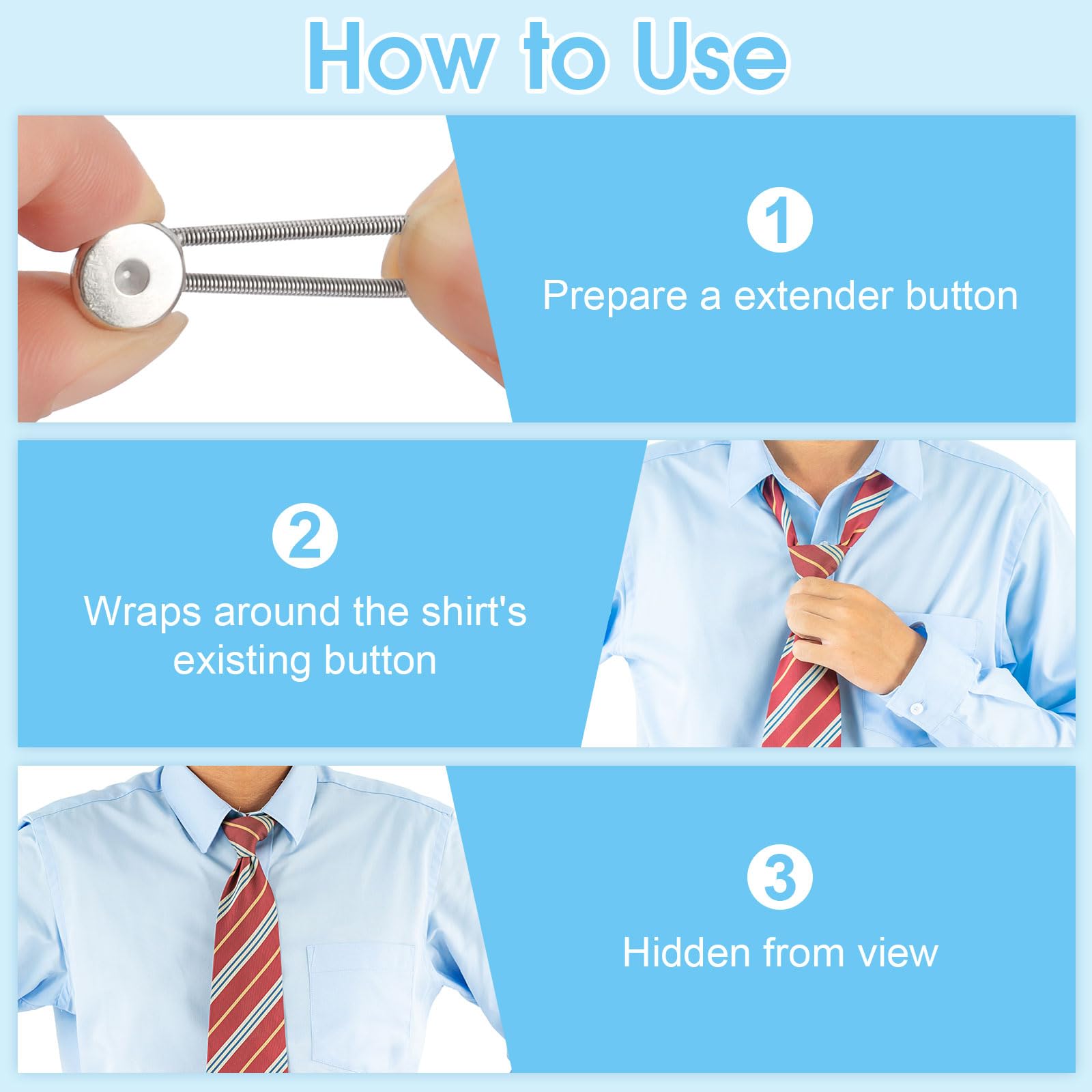 PEASUG 16 Pcs Collar Extenders for Mens Shirts, Elastic Button Extender for Dress Shirts, Tie, Neck Extenders for 1/2 Size Expansion of Men Dress Shirts, Suit