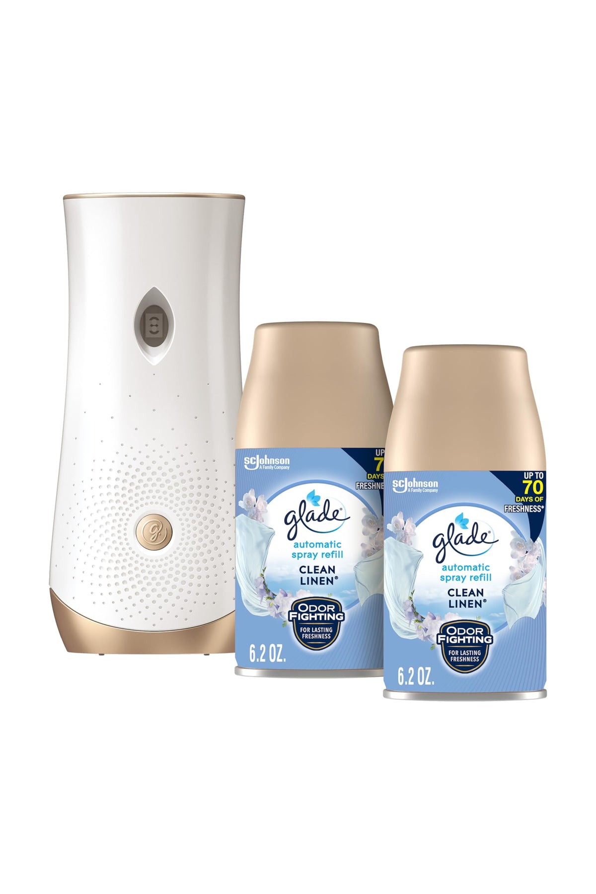 Glade Automatic Spray Refill and Holder Kit, Air Freshener for Home and Bathroom, Clean Linen, 6.2 Oz, 2 Count