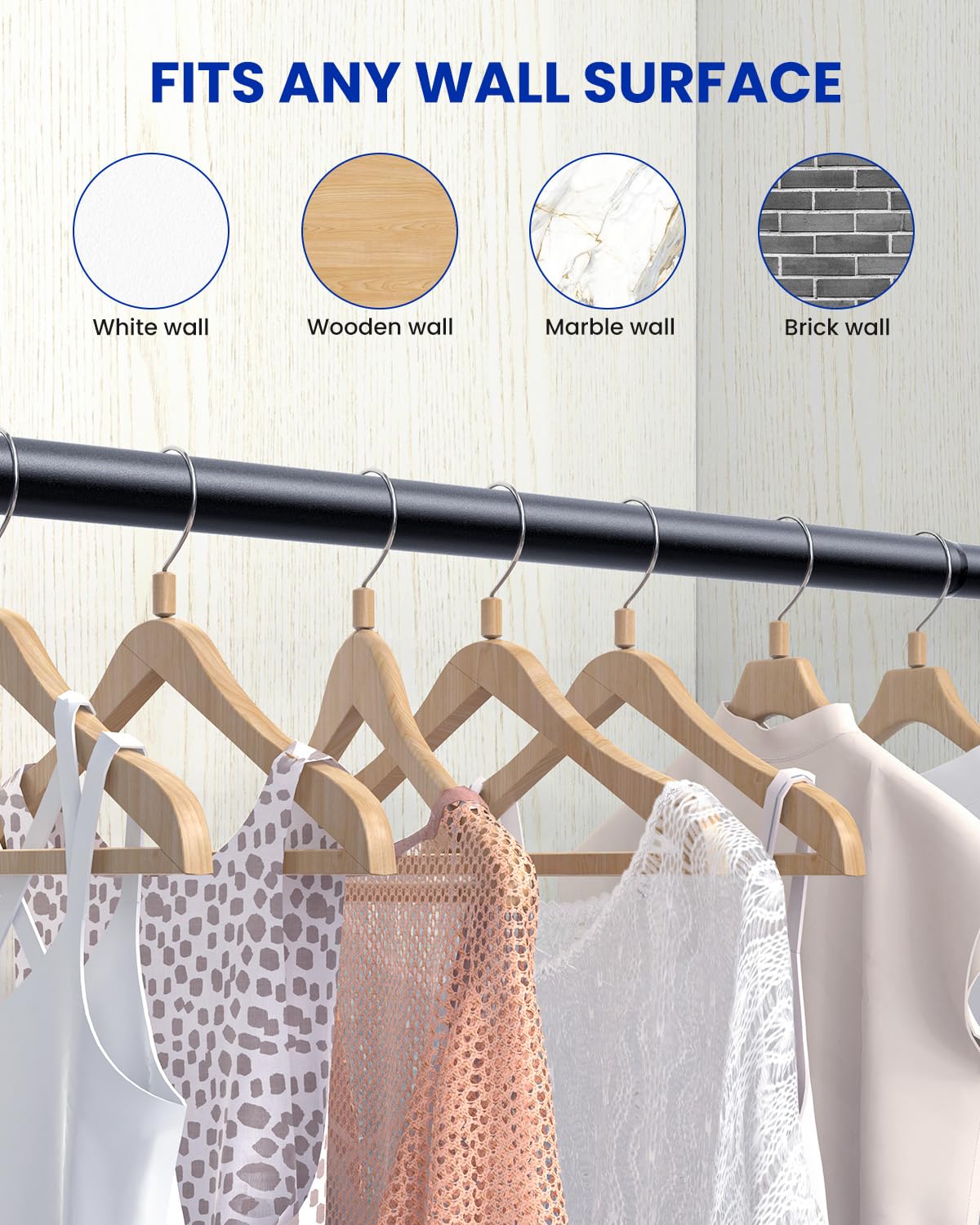 Supforce Closet Rods for Hanging Clothes, 17 to 84 Inches Stepless Adjustable Metal Closet Rod, 1.3 Inches Heavy Duty Clothes Hanging Rod for Closet Wardrobes Laundry RV