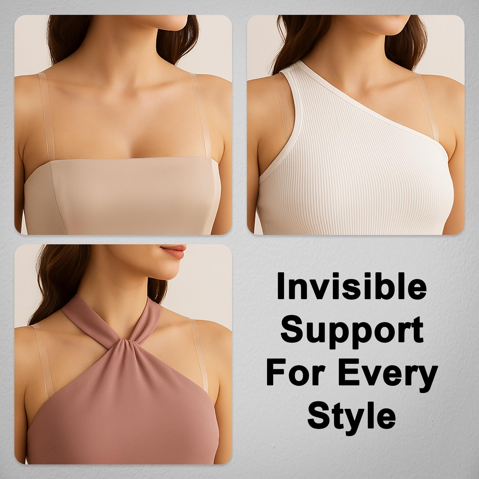 Fashion First Aid Clearly Gone Invisible Clear Bra Straps for Women – 3/4 Inch Wide with Metal Hooks – Adjustable Transparent Strap Pair for Strapless and Convertible Bras