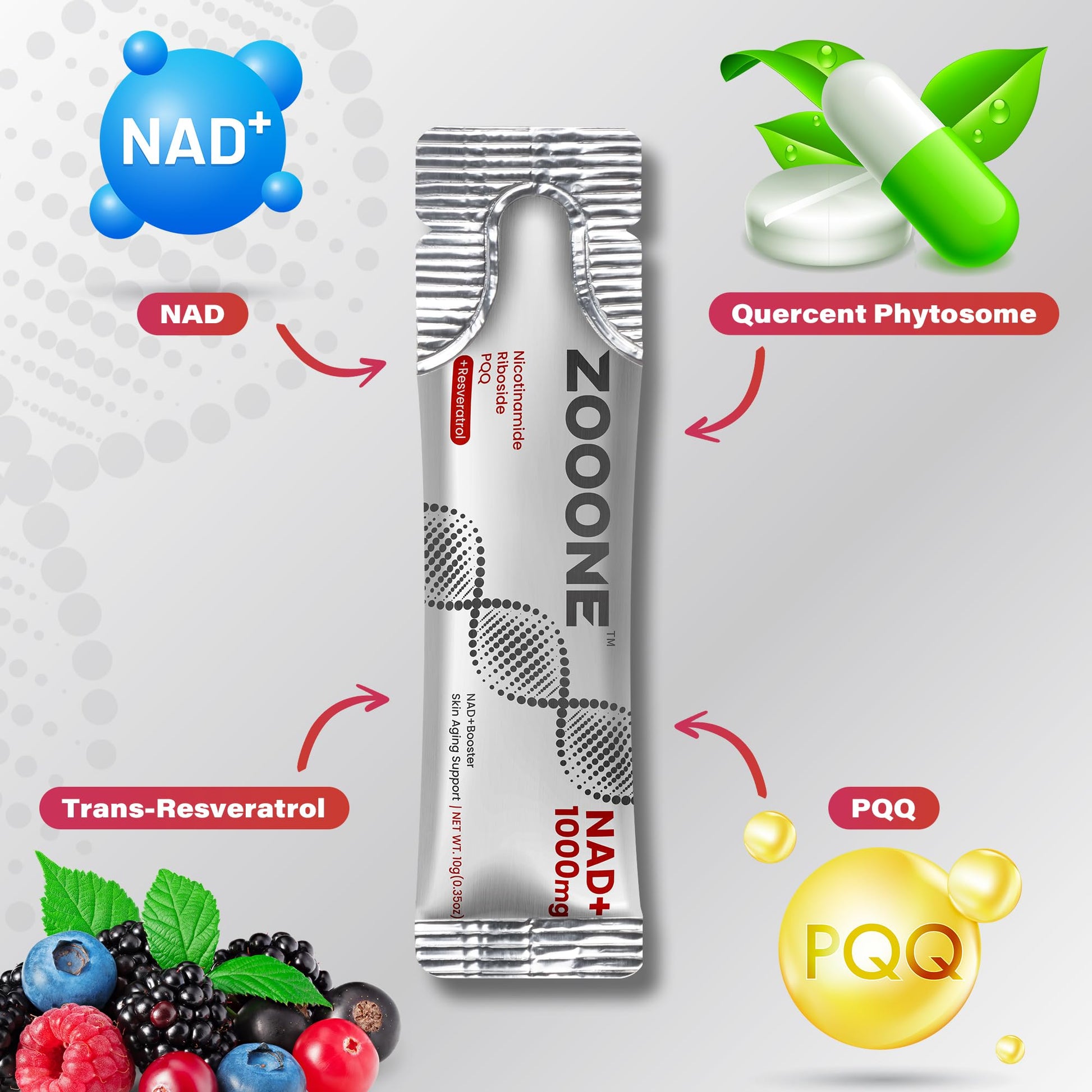zooone NAD+ 1000mg Liquid Packets Supplement - Premium Nicotinamide Riboside & Resveratrol for Cellular Energy,Advanced NAD Booster for Men & Women (30 Pocket)