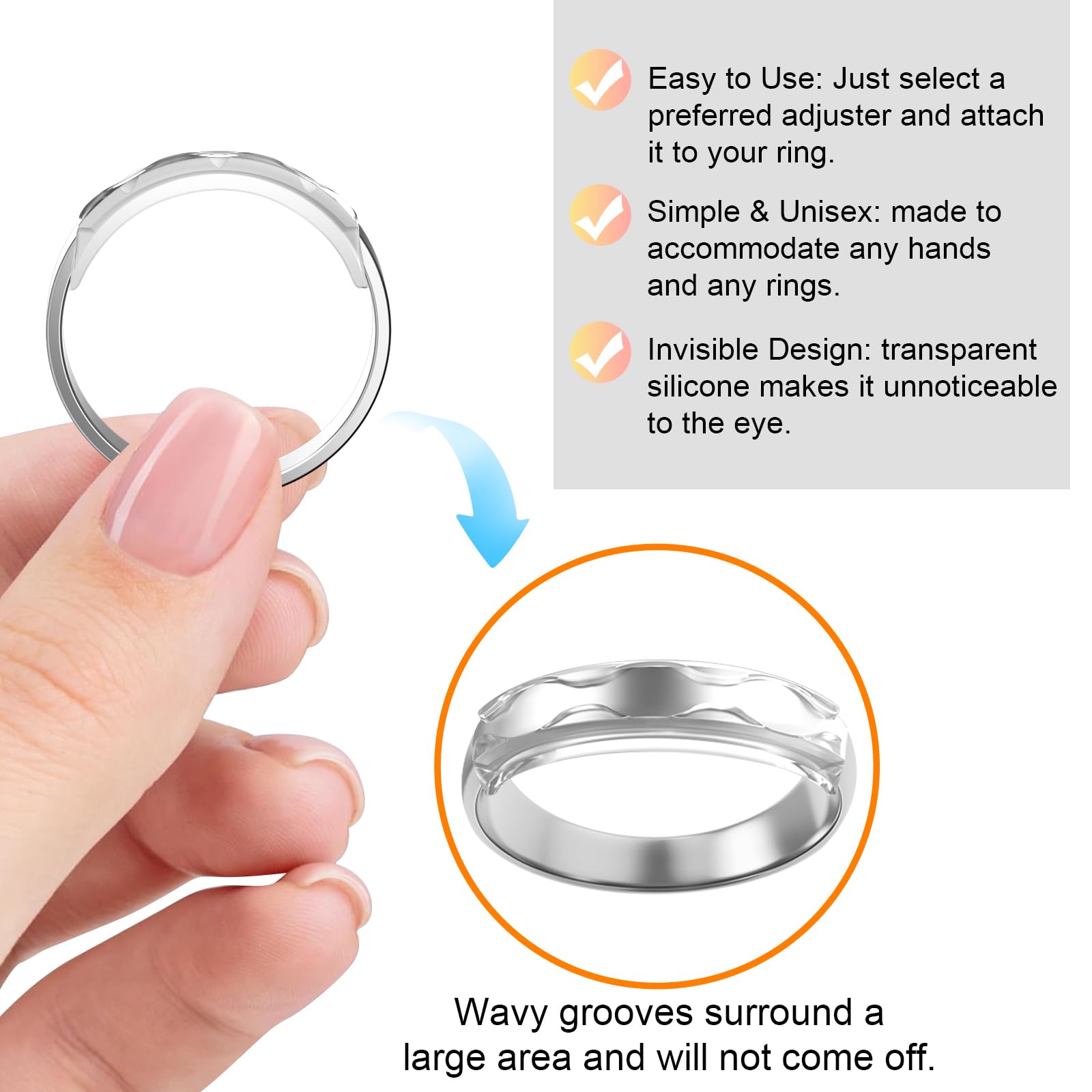 Ring Sizers for Loose Rings Ring Guards for Loose Rings Fit Any Rings, Invisible Ring Size Adjuster Never Sliding Off and Spinning